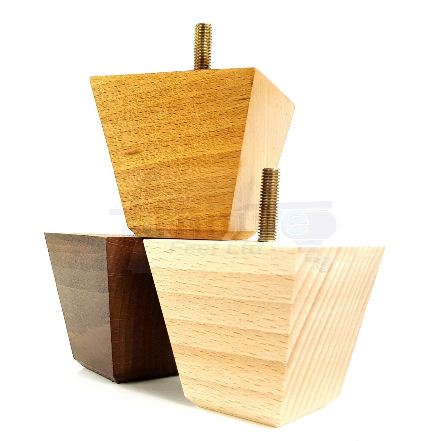 4 Solid Wood Square Furniture Feet Replacement Legs 65mm High M10 Thread