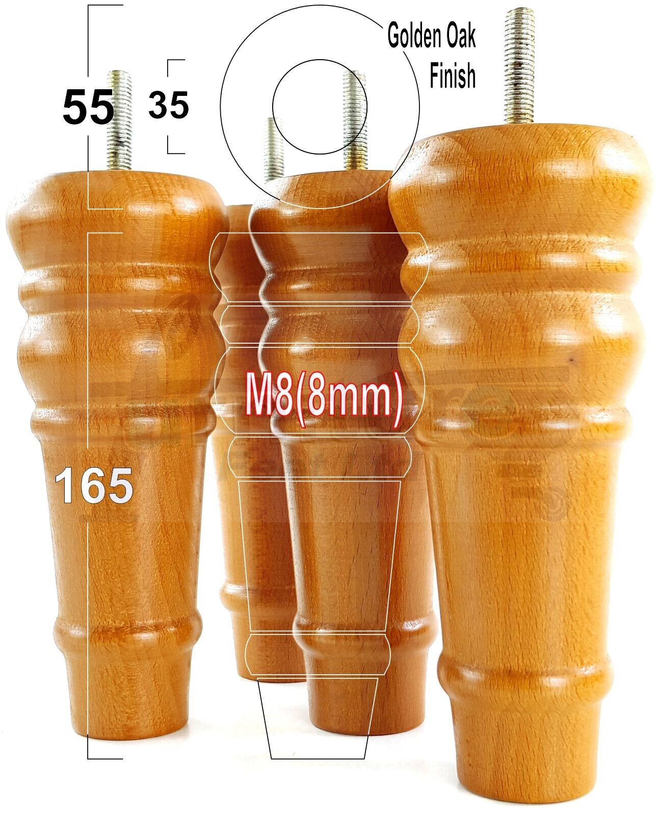 4 Wood Turned Furniture Legs Replacement Bun Feet 165mm High Multiple Colours 6.5 Inches Chairs Stools Sofa's Beds Settee Cabinets M8