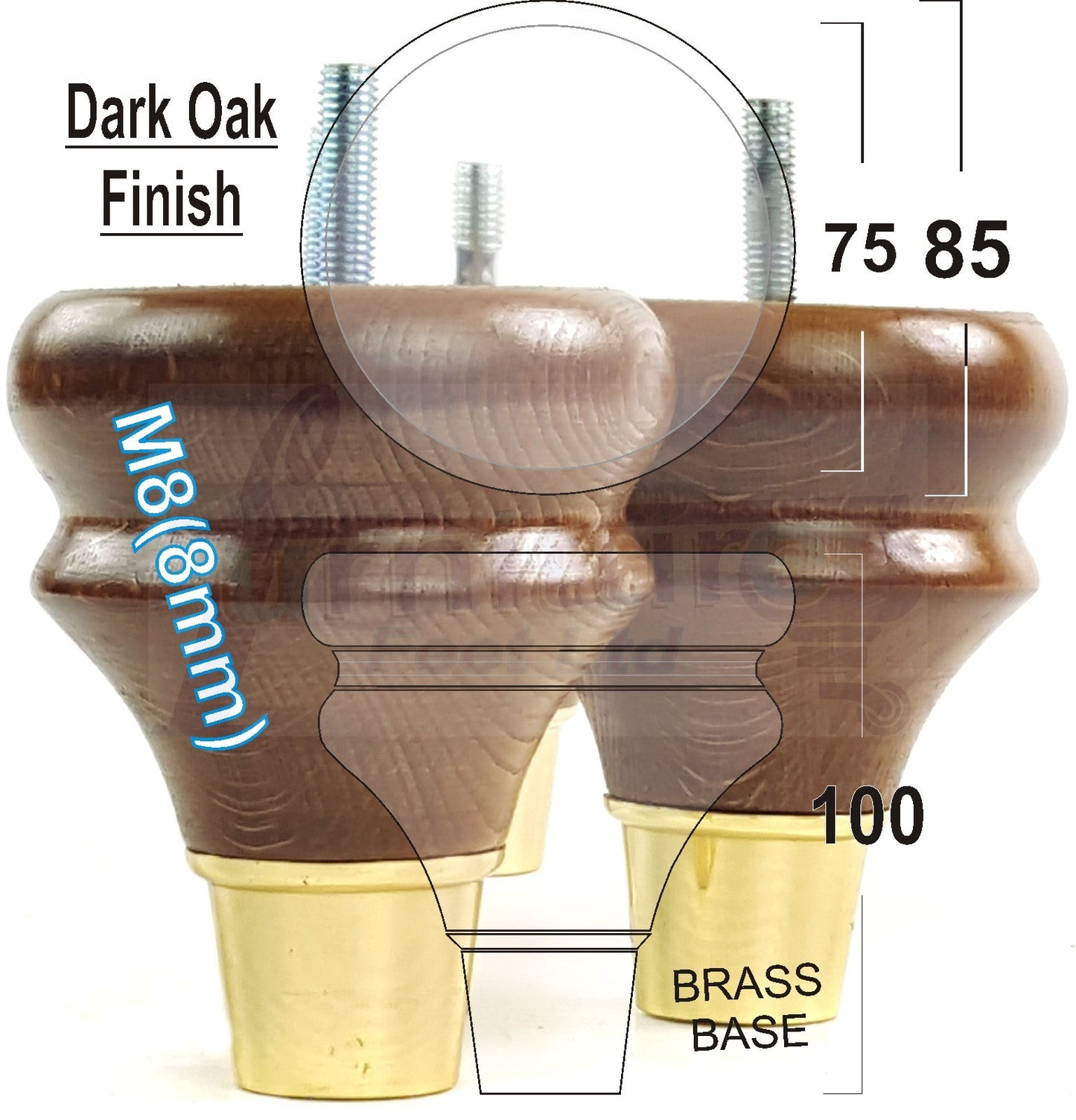 4x Turned Wood Furniture Feet M8(8mm) With Slipper Cup Chair Sofa Settee Legs 110mm