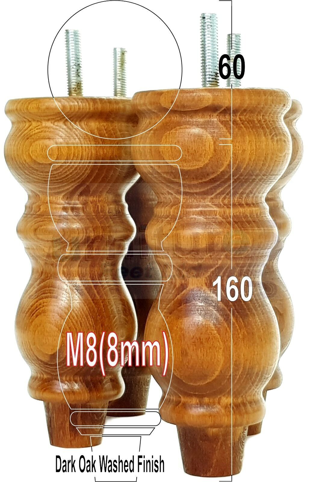 Solid Wood Furniture Feet Set of 4 Legs 160mm High For Sofas Chairs Stools Cabinets & Beds M8