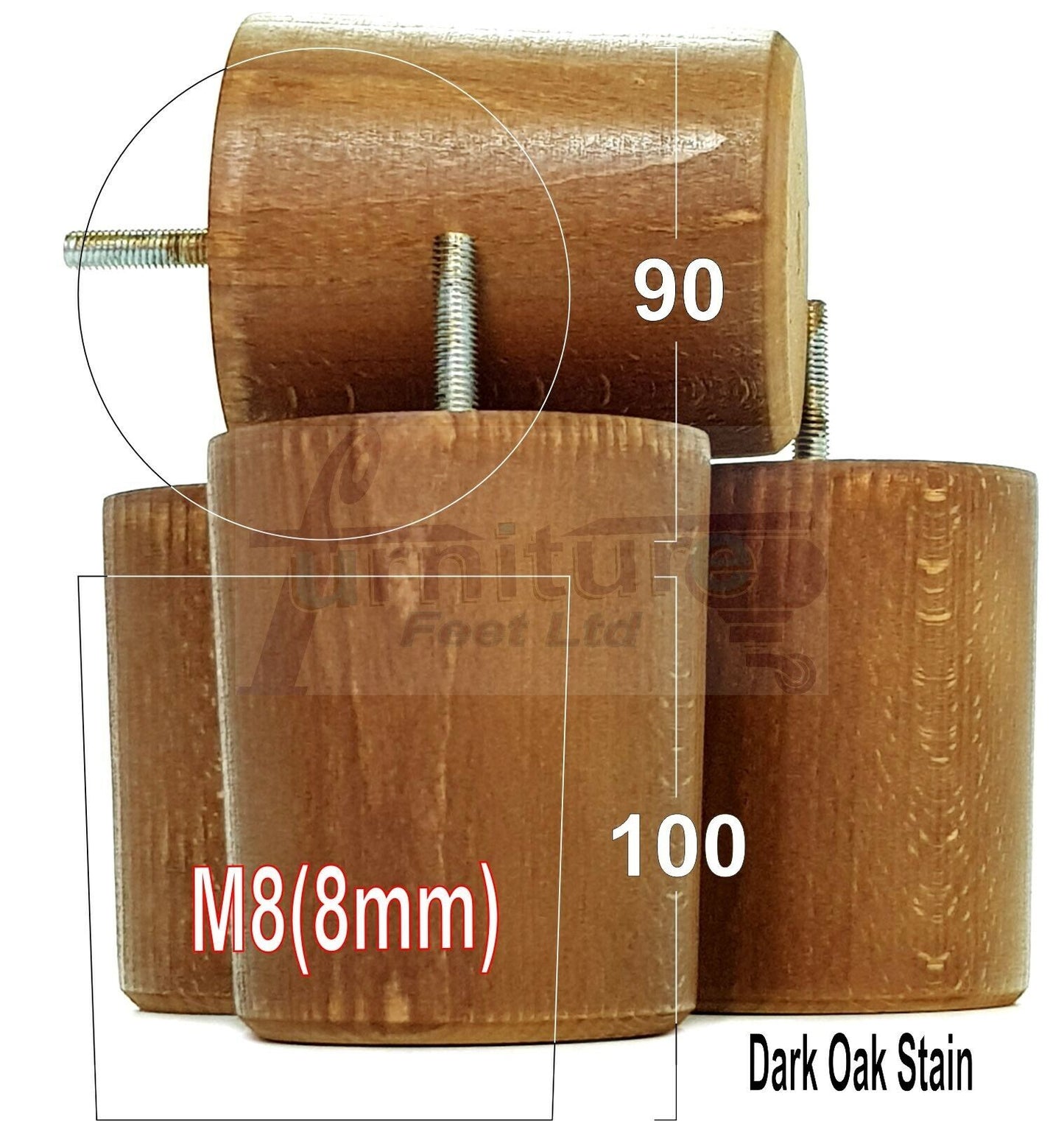 4x Turned Wood Furniture Legs Chair Sofa Bed M8 Replacement Settee Feet 100mm
