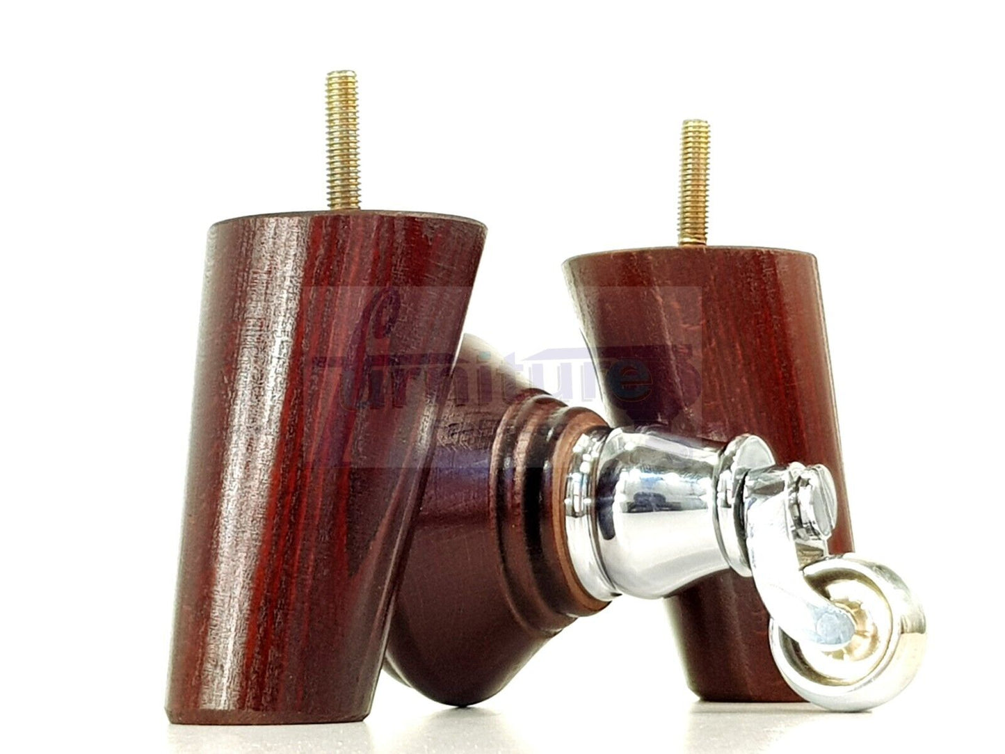 2 Antique Mahogany Wood Furniture Sofa Legs With Castor 125mm & 2 Angled Back Feet Chair Settee 100mm High M8