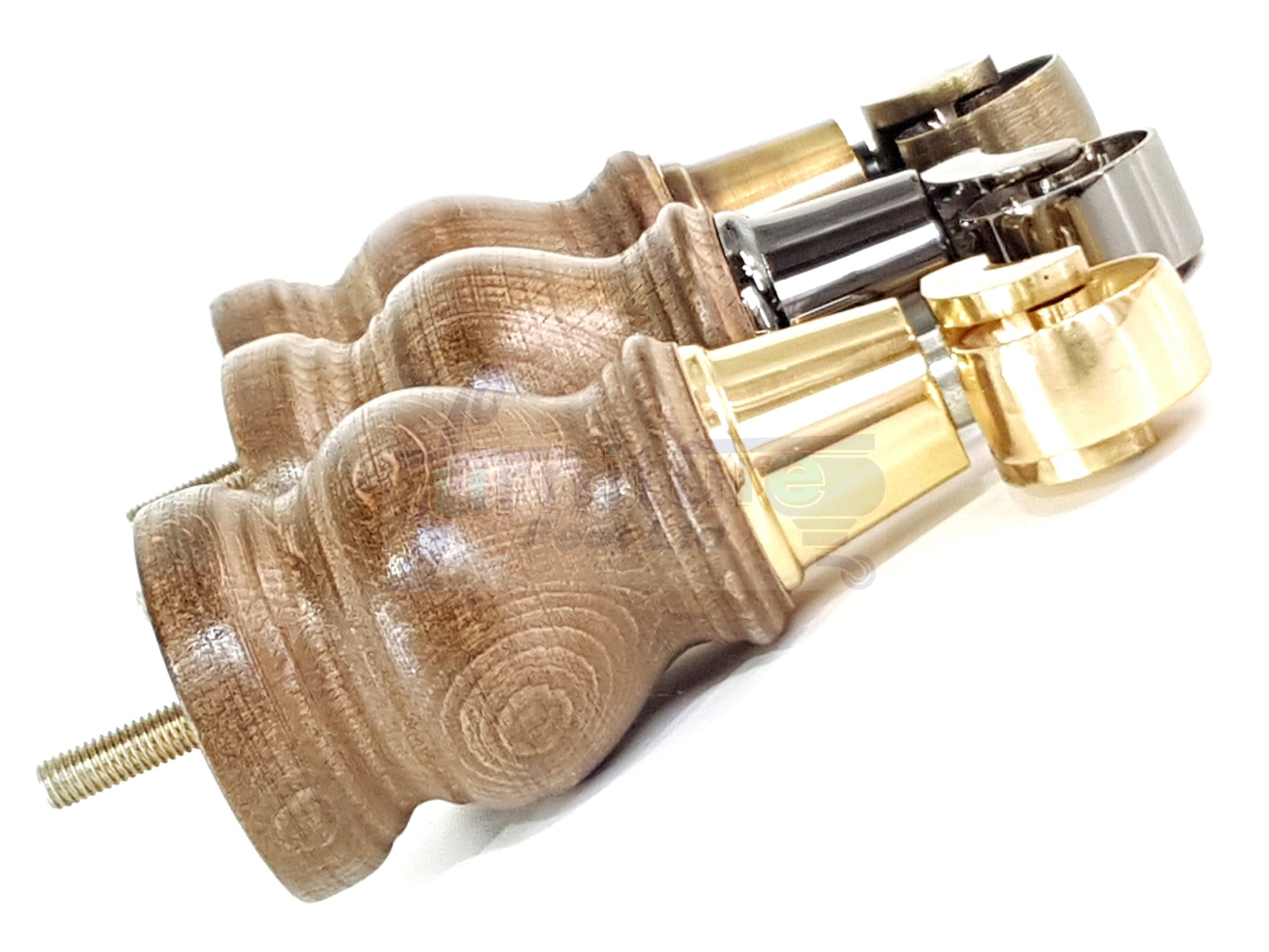 Set Of 4 Turned Wood Furniture Legs With 150mm High Castor 8mm Thread For Chairs Settees & Cabinets Antique Brown Stain