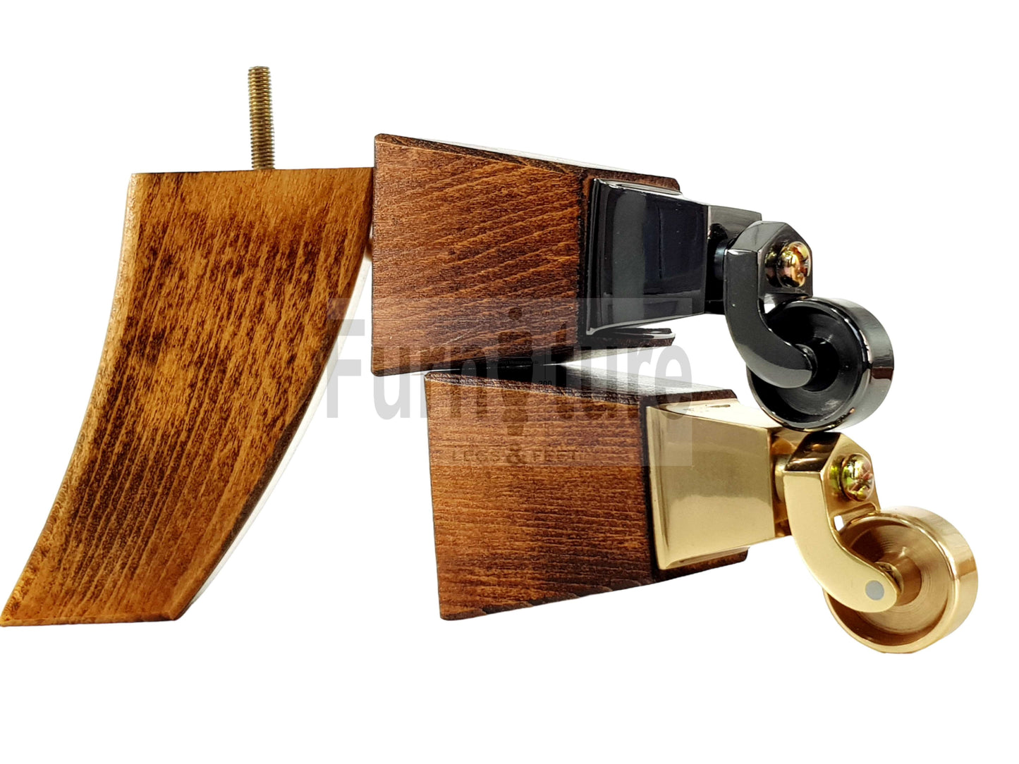 Set Of 4 Block Wood Furniture Feet With Antique Castor 8mm Thread For Chairs Settees Sofa 150mm High