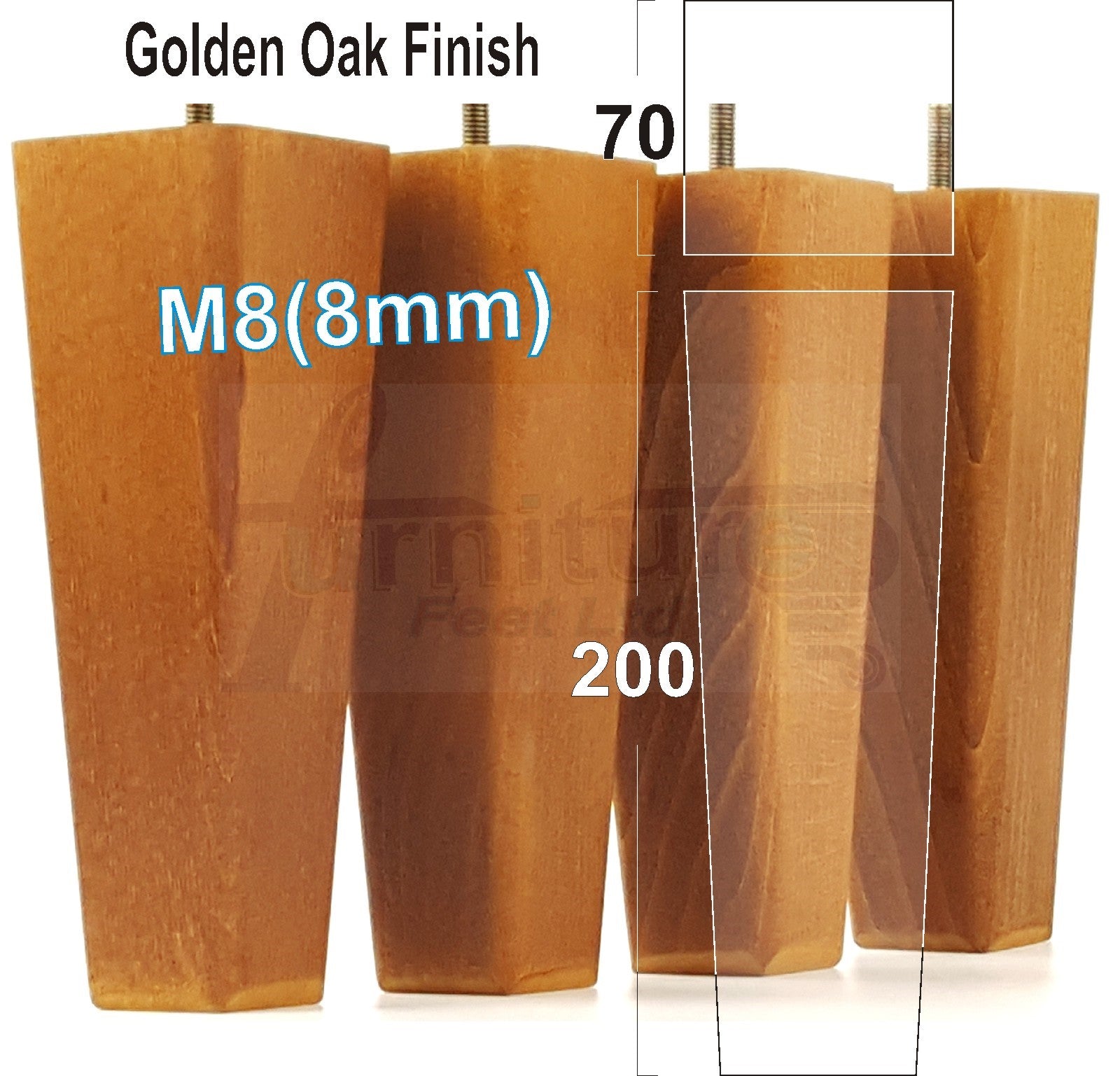 4x Wooden Furniture Legs 200mm High Replacement Square Tapered Feet 8mm