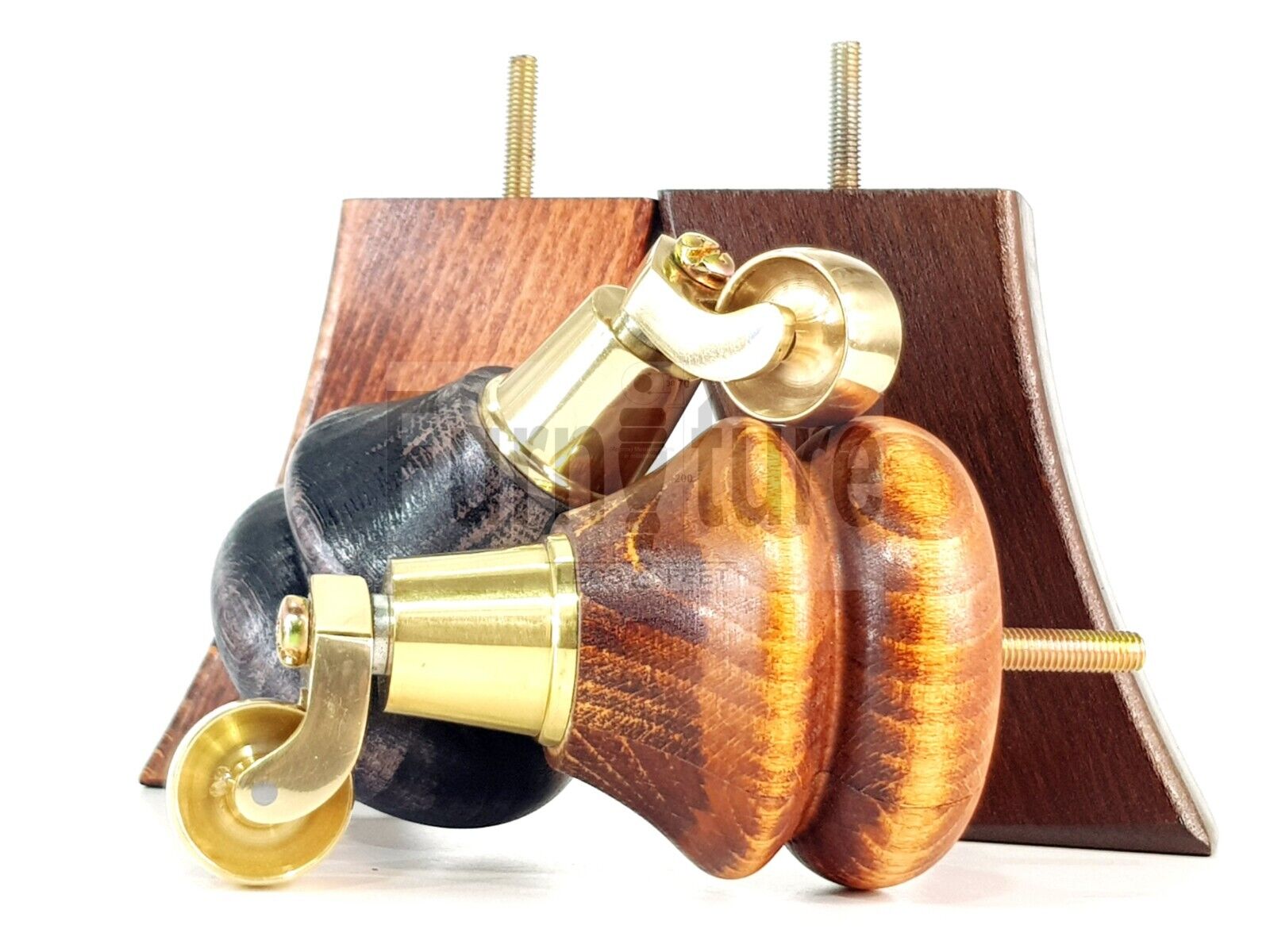 Turned Wood Furniture Feet 2 With Brass Castors 140mm & 2 Curved Back Legs Sofas Chairs Cabinets Beds M8