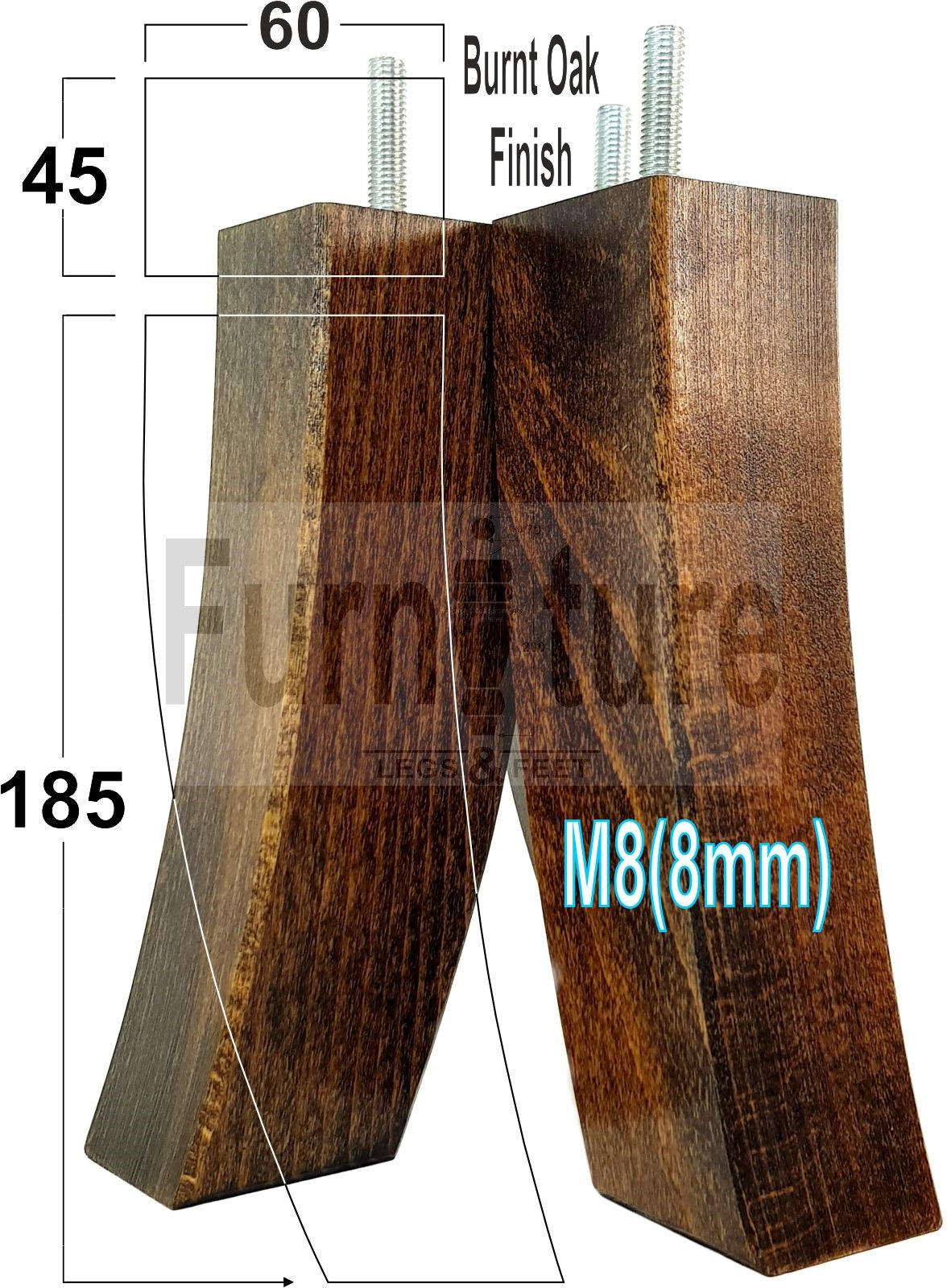 Set Of 4 Solid Wood Curved Furniture Feet Replacement Legs 185mm High M8(8mm)