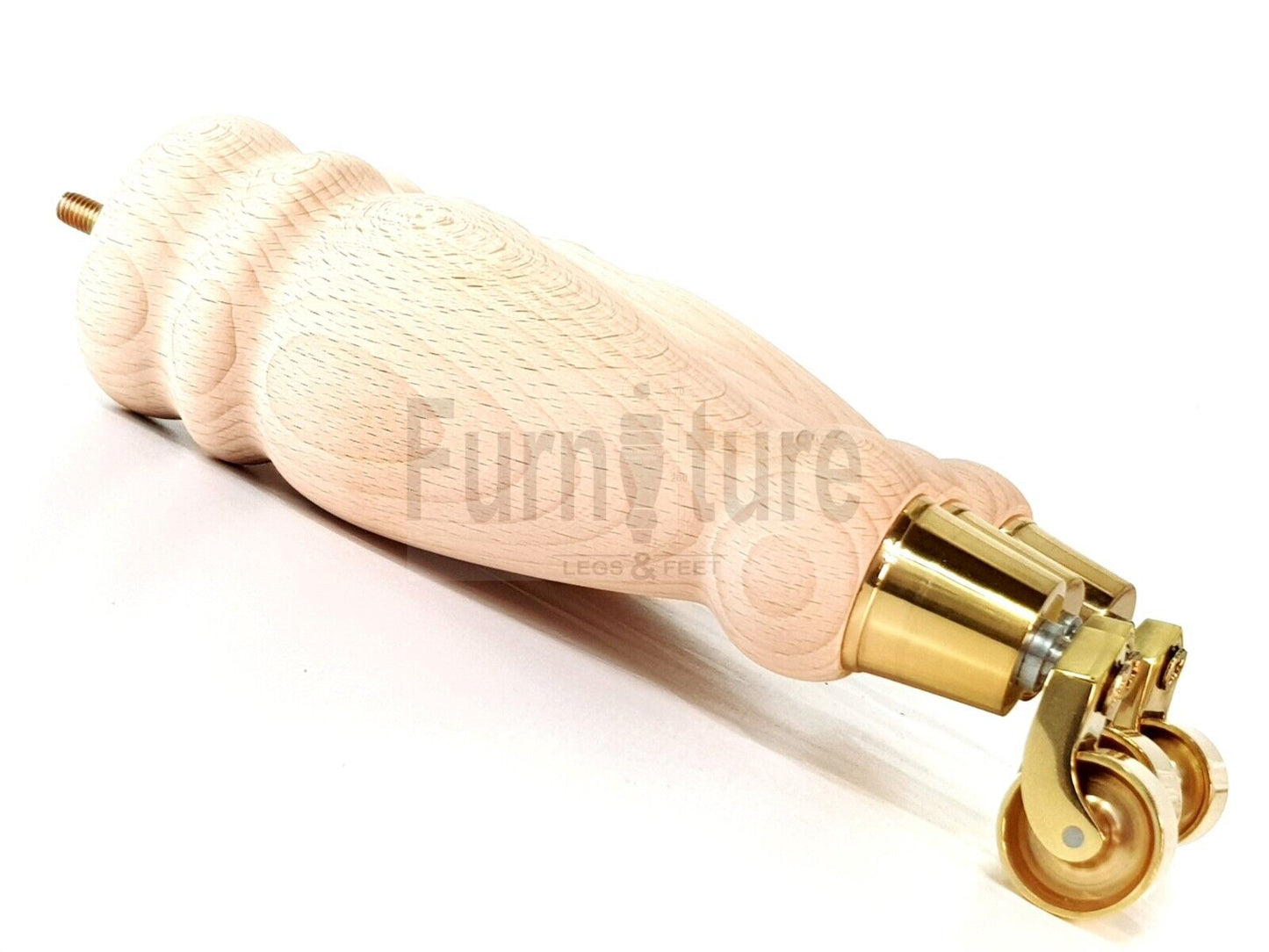 Set Of 4 Wooden Turned Replacement Furniture Legs 250mm High With Brass Castor Wheels 8mm Thread