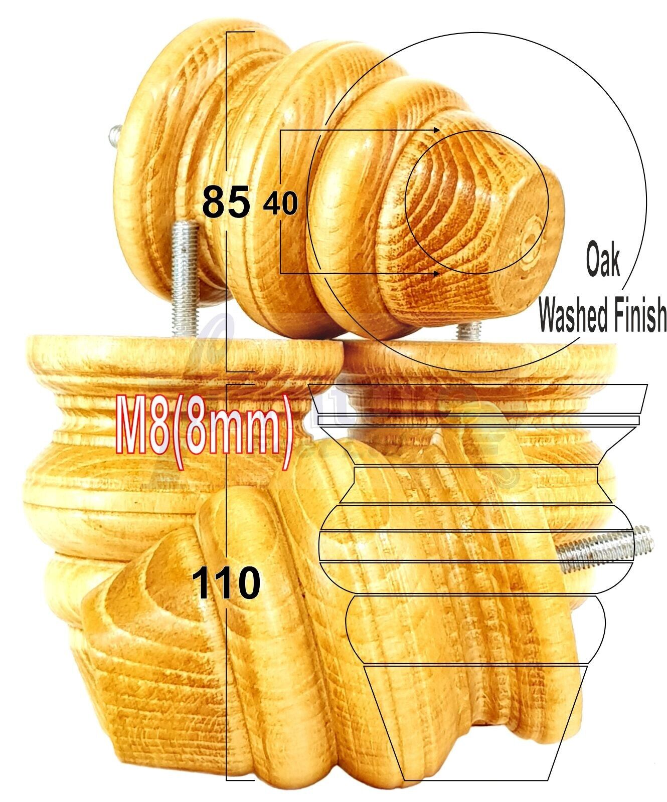 4x Turned Wood Furniture Legs Replacement Feet 110mm High Multiple Colours Chairs Stools Sofa's Beds Settee Cabinets M8