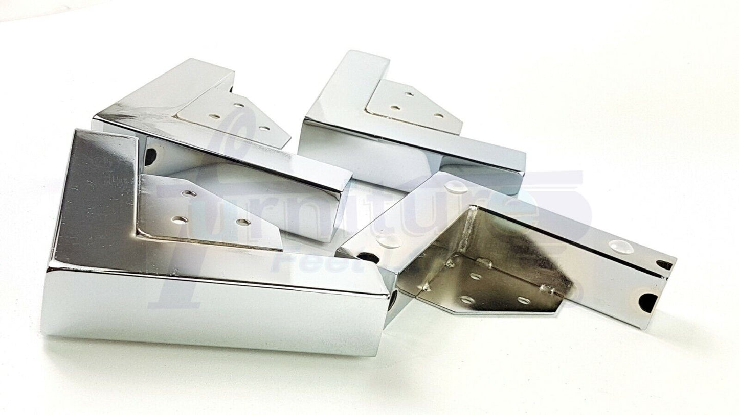 4 Metal Furniture Legs 40mm High Chrome Corner Feet Sofa Chair Beds Cabinets