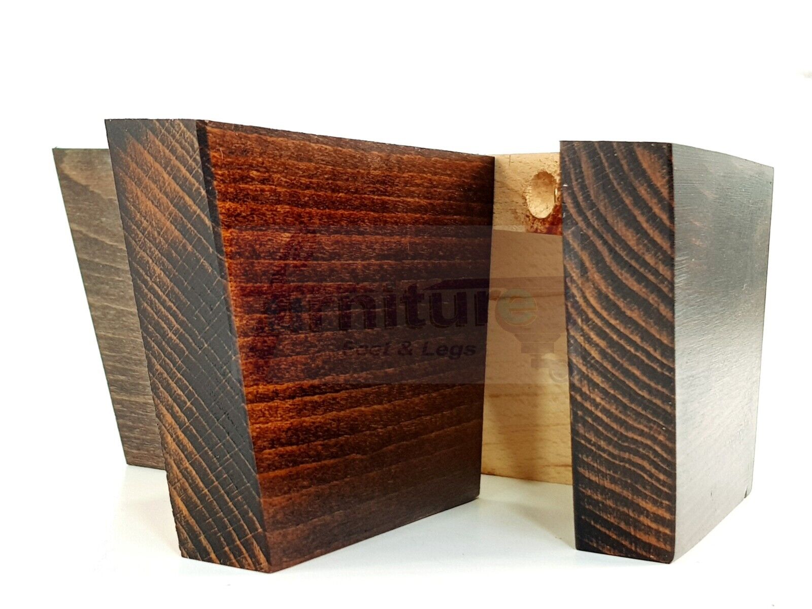 4 Solid Wood Furniture Legs Replacement Corner Feet 95mm High Self-Fixing: Chestnut Wash