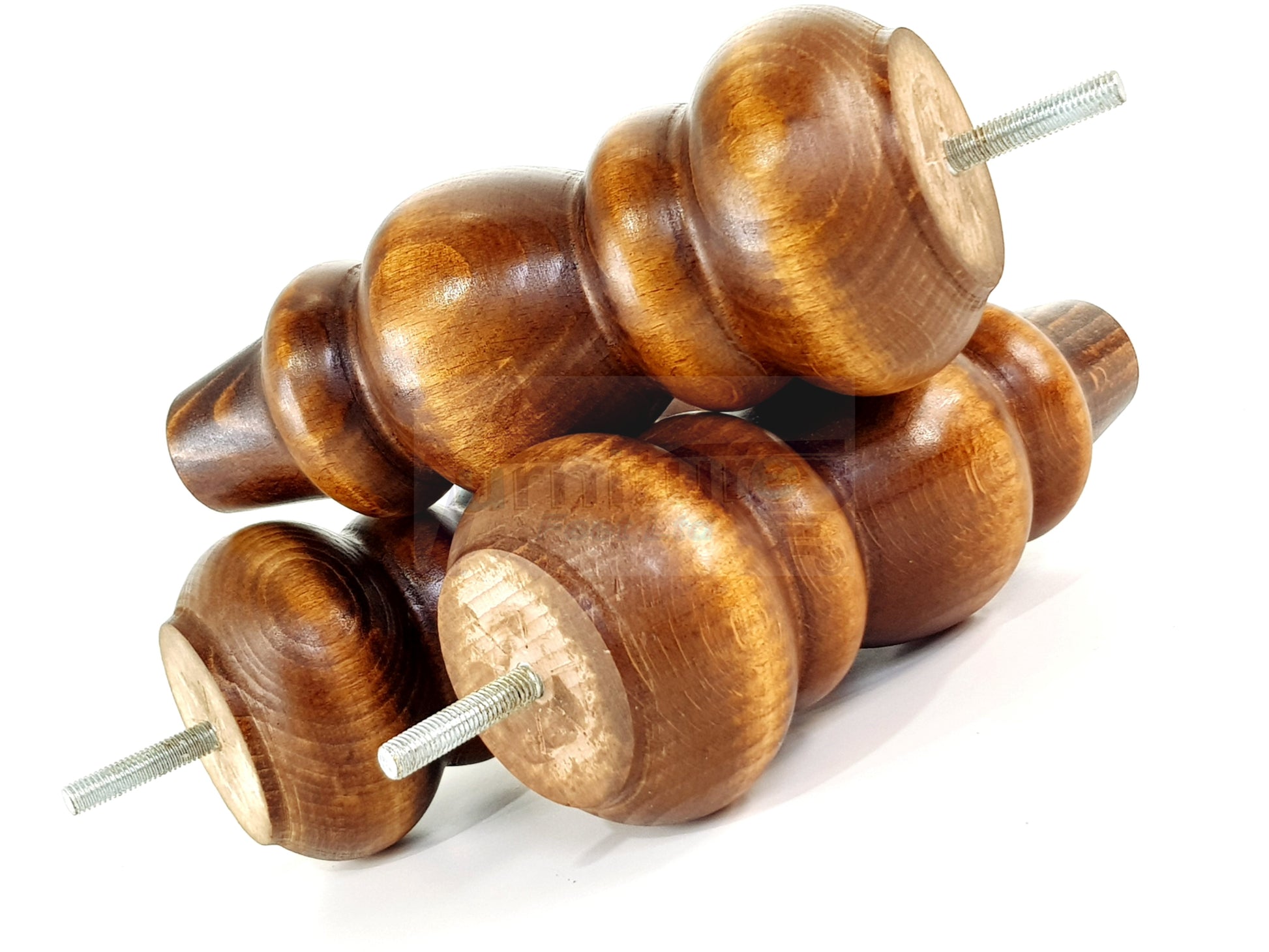 4 Solid Wood Furniture Legs Replacement Turned Feet 200mm High M8(8mm) Thread: Dark Oak Washed