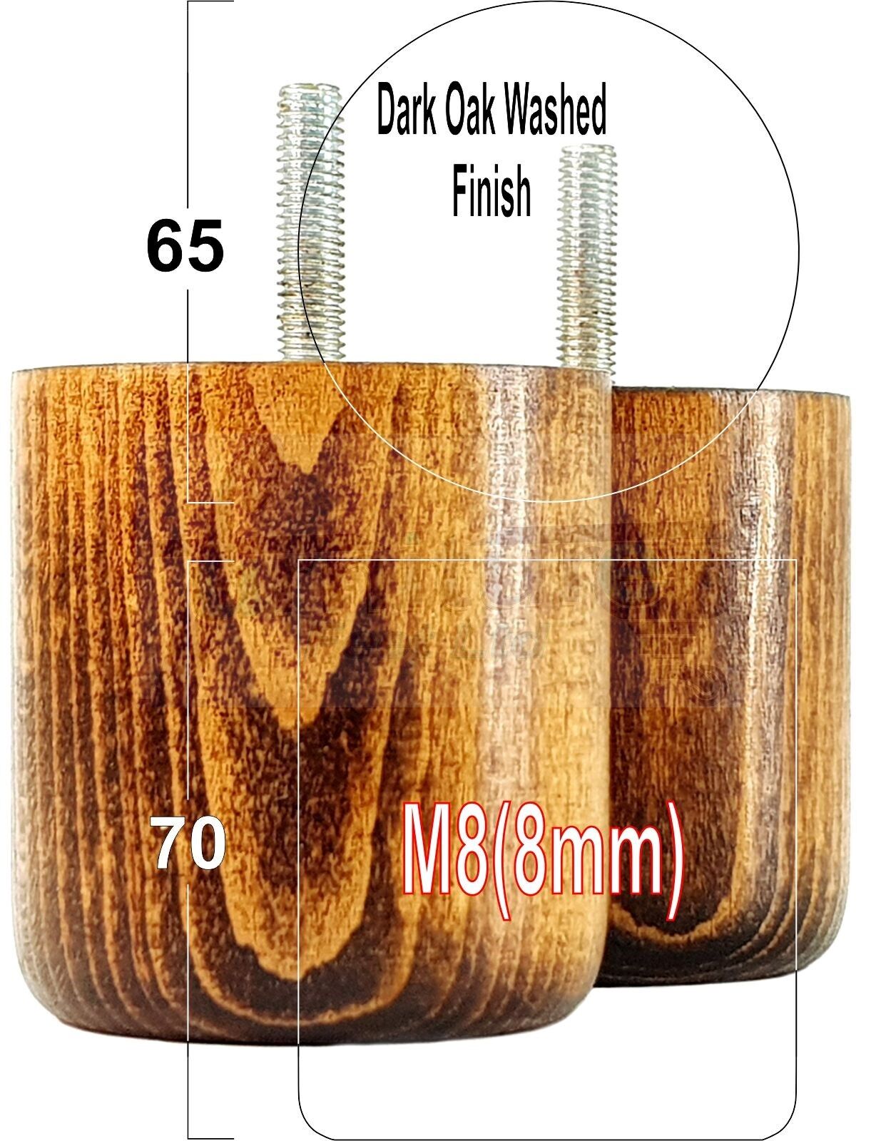 4x Solid Wood Turned Furniture Legs Replacement Bun Feet 70mm High 8mm Thread