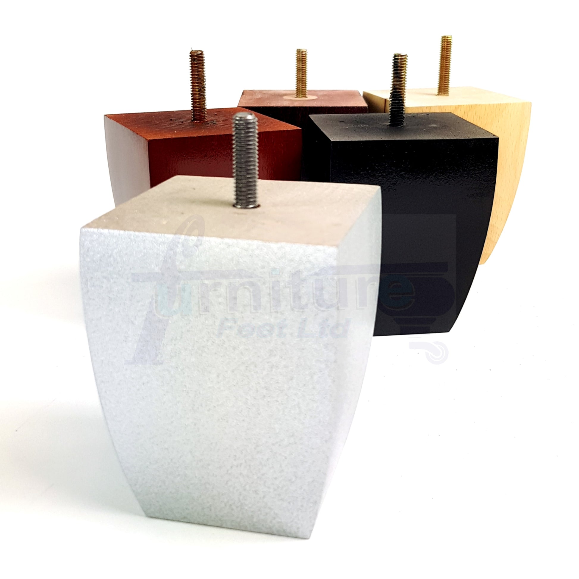 Set Of 4 Square Block Solid Wood Furniture Feet Replacement Legs 100mm High M10 Thread