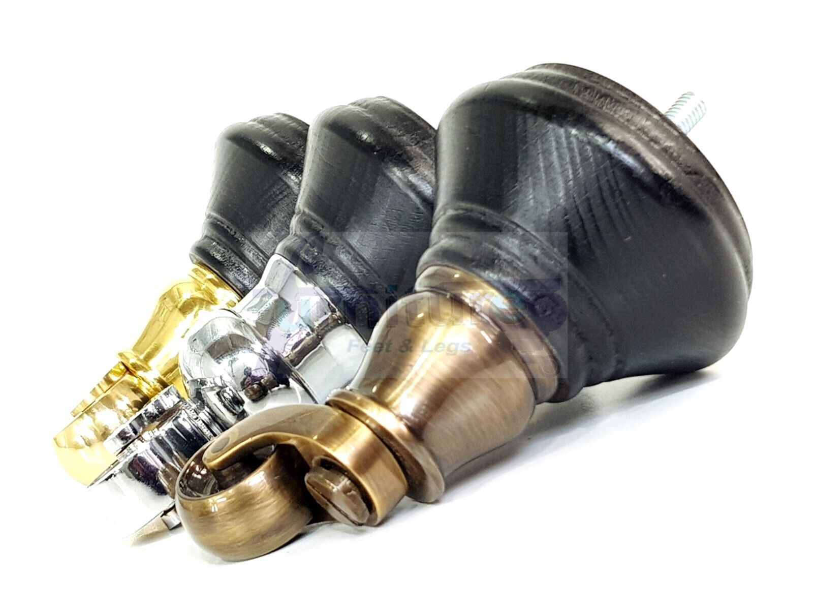 4x Black Wooden Furniture Sofa Legs M8 With Castors Replacment Chair Settee Feet 115mm - 125mm High