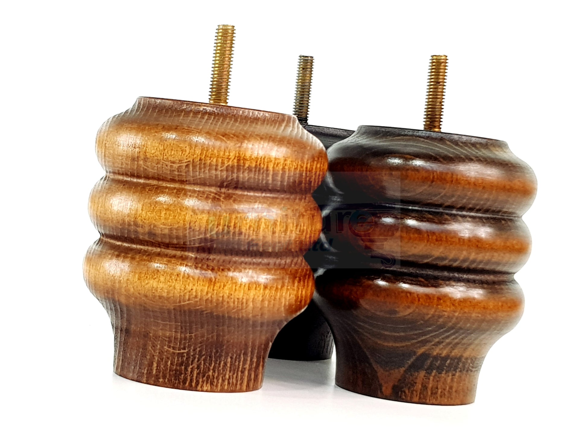 4 Solid Wood Turned Furniture Legs Replacement Bun Feet 100mm High 10mm Thread
