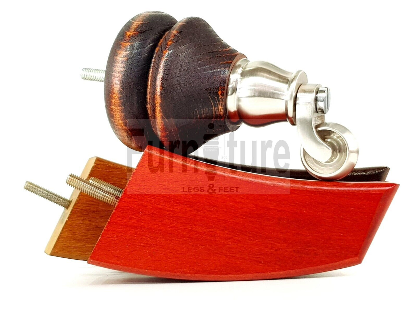 Turned Wood Furniture Feet 2 With Brushed Chrome Castors 140mm & 2 Curved Back Legs Sofas Chairs Stools Cabinets Beds M8