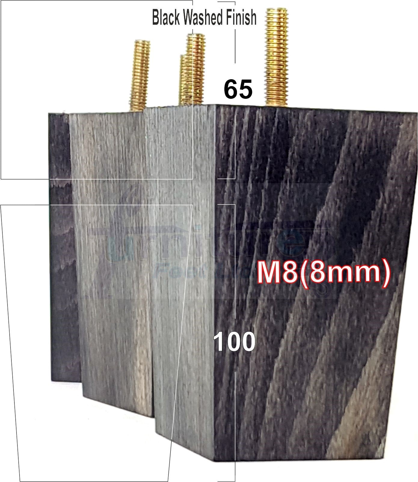 Solid Wood Furniture Feet Square Replacement Block Tapered Legs 100mm High M8 Set of 4 Sofa Chairs Stools Cabinets Beds