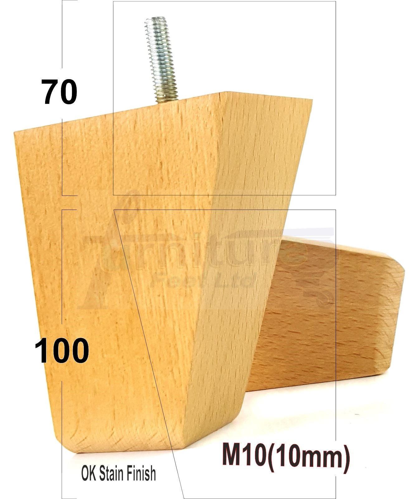 4x Angled Block Wood Sofa Legs 100mm High Replacement Furniture Feet Chairs Cabinets M10 Thread