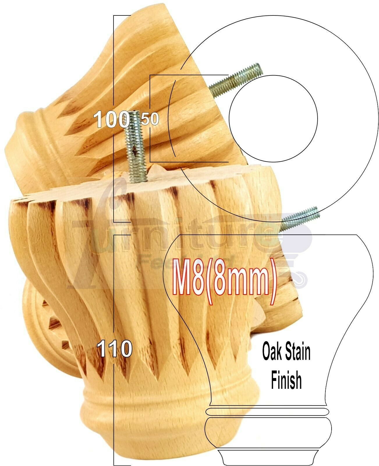 4 Grooved Replacement Furniture Bun Feet Multiple Colours Turned Wooden Legs 110mm High Settee Chairs Sofas Footstools Cabinets M8