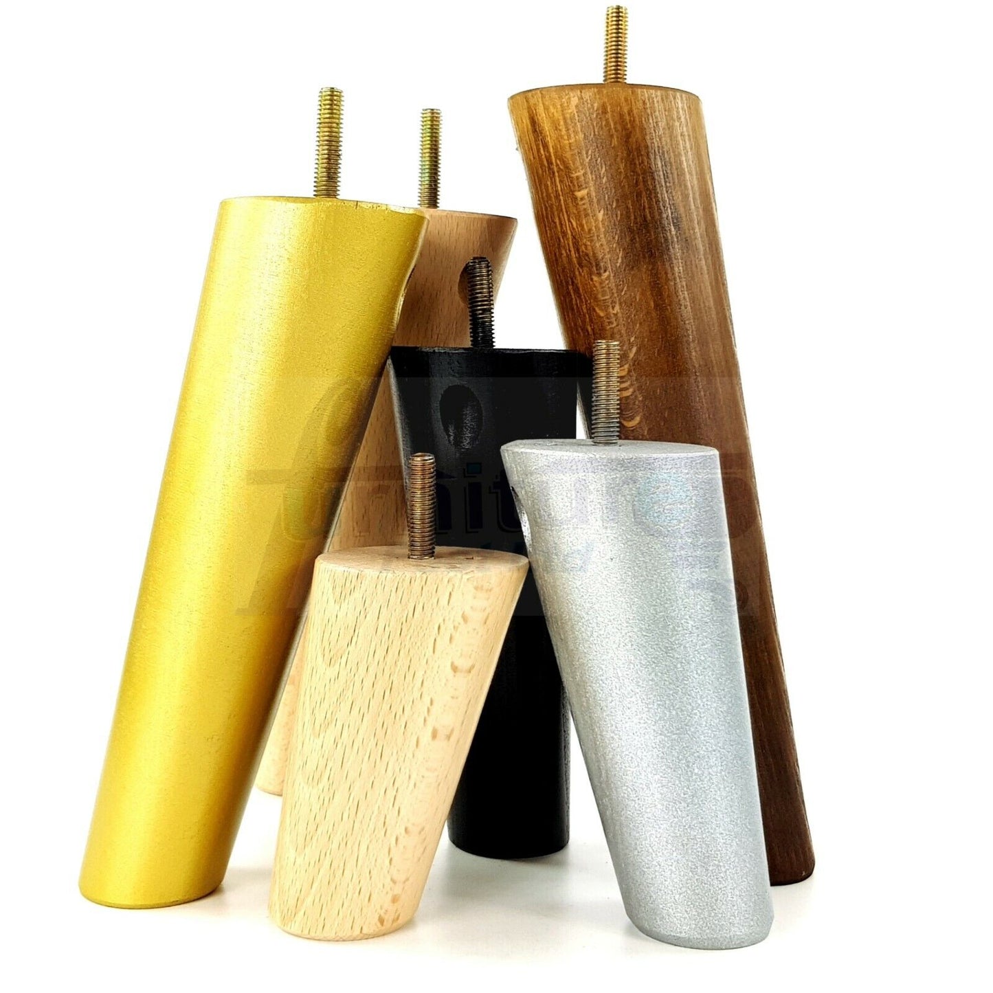 4 Solid Wood Turned Furniture Feet Replacement Mid Centry Angled Retro Legs 120mm High M8 Sofa Chairs Stools Cabinets Beds