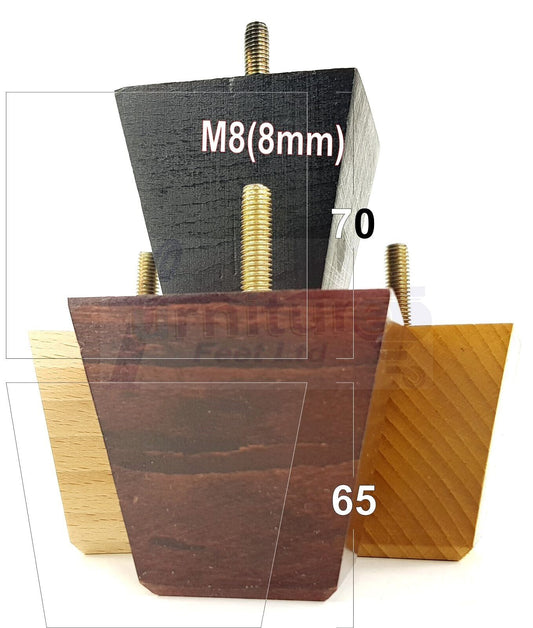Set Of 4 Solid Wood Square Block Furniture Feet Replacement Legs 65mm High M8(8mm)