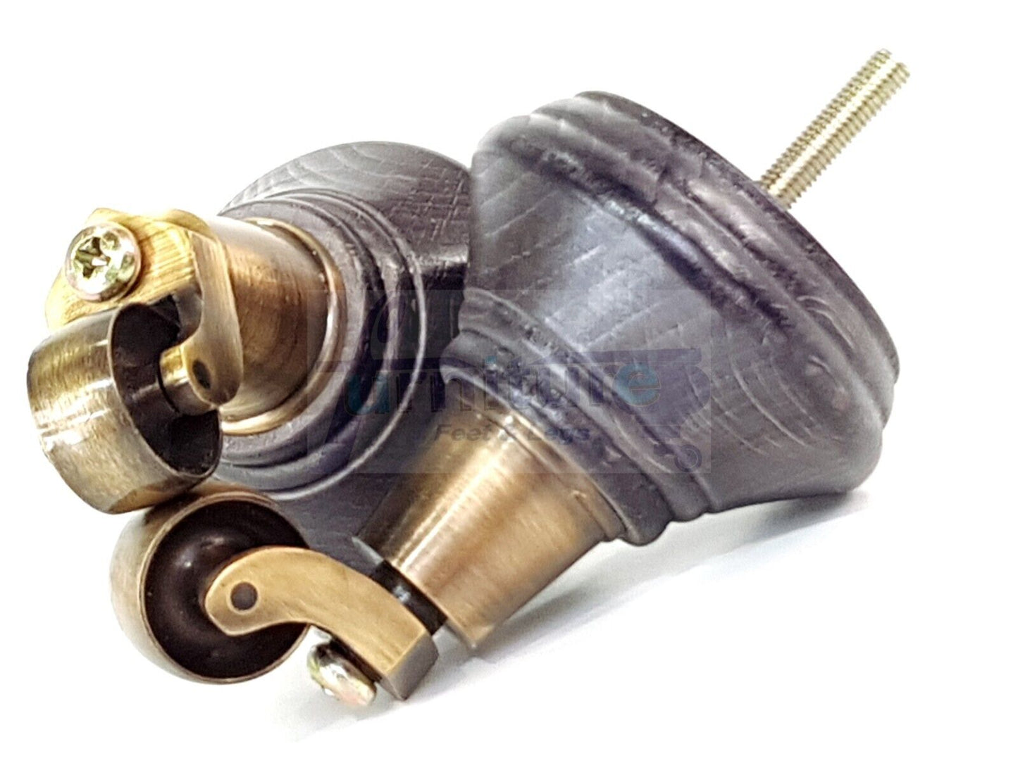 4x Black Stain Wooden Furniture Sofa Legs M8 With Castors Replacment Chair Settee Feet 115mm - 125mm High