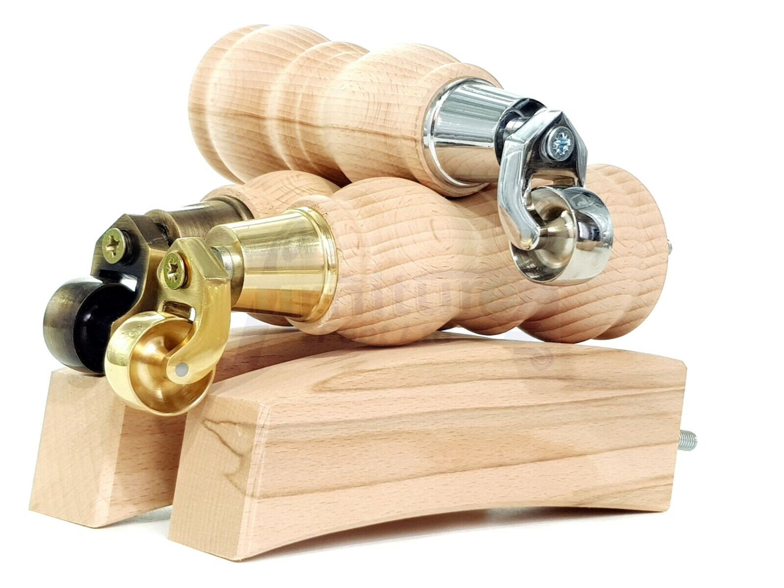 2x Wood Furniture Castor Settee Feet & 2x Curved Legs 10mm Thread 205mm High Raw (Un-Varnished) For Sofas Chairs Stools Cabinets & Beds