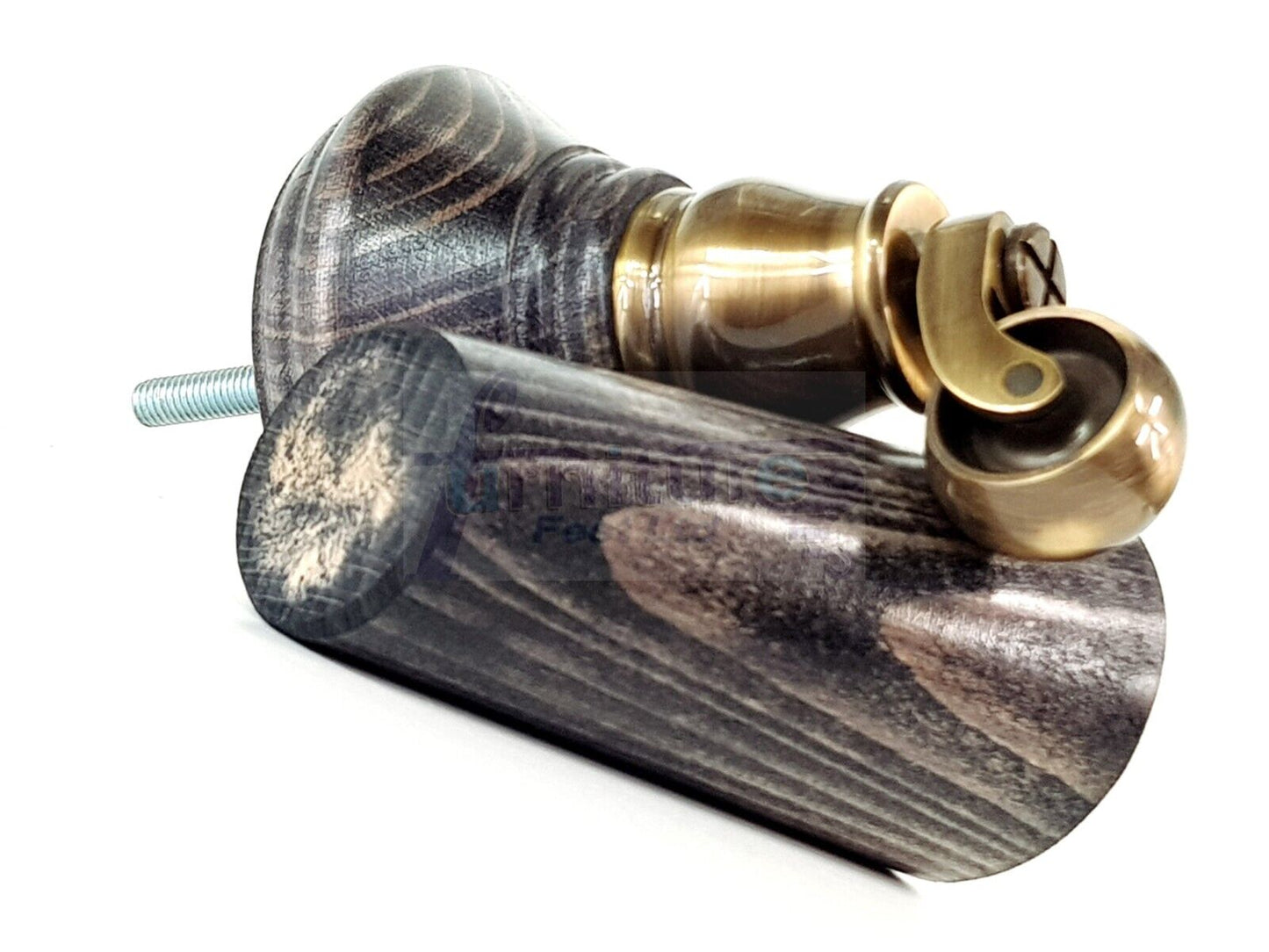 2 Black Washed Wood Furniture Sofa Legs With Castor 125mm & 2 Angled Back Feet Chair Settee 100mm High M8