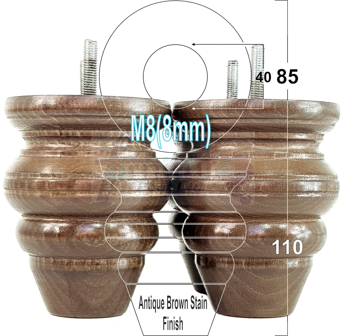 4x Turned Wood Furniture Legs Replacement Feet 110mm High Multiple Colours Chairs Stools Sofa's Beds Settee Cabinets M8