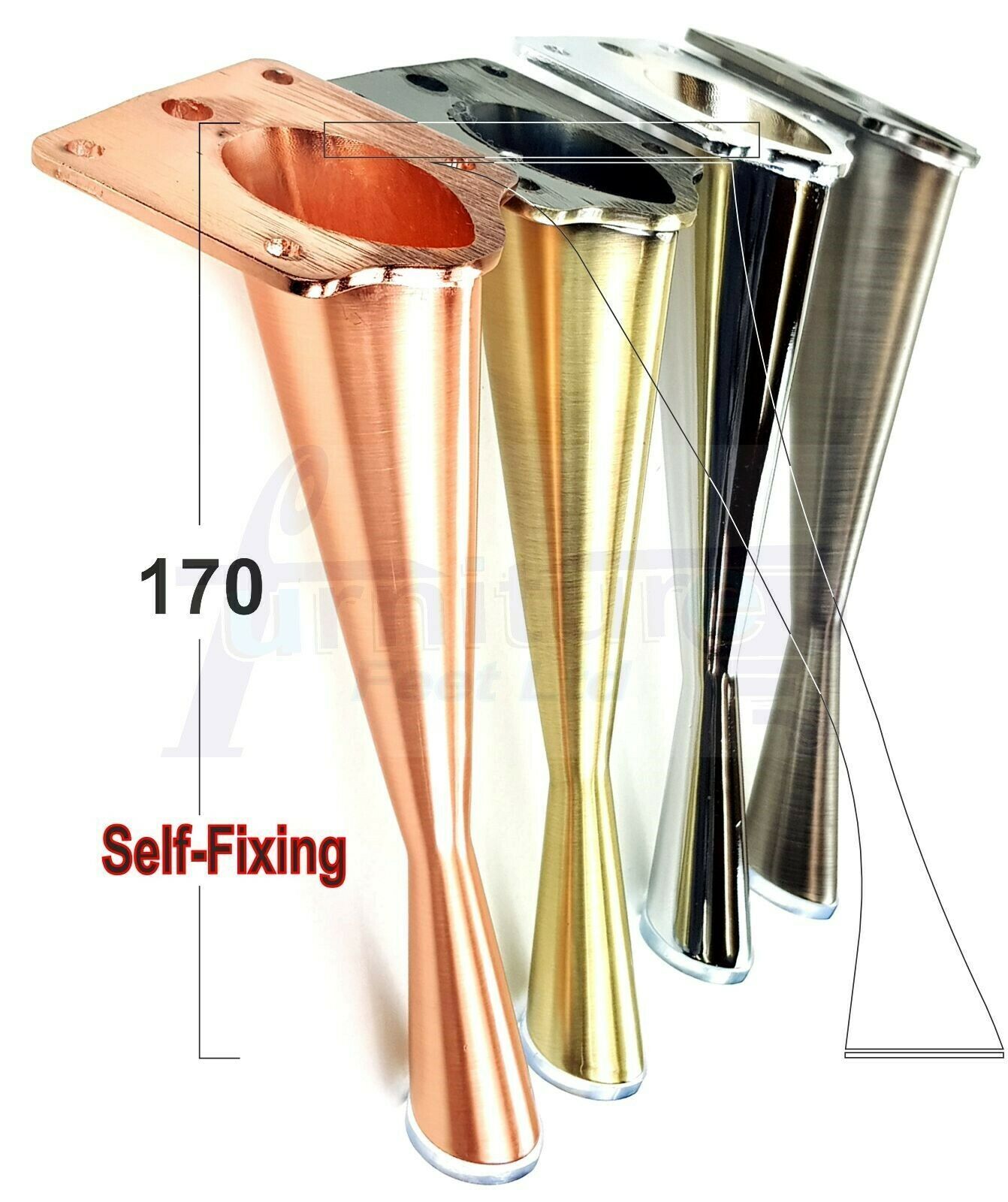 4x Metal Furniture Legs 170mm High Self-Fix Modern Feet Sofa Chair Tables Cabinets