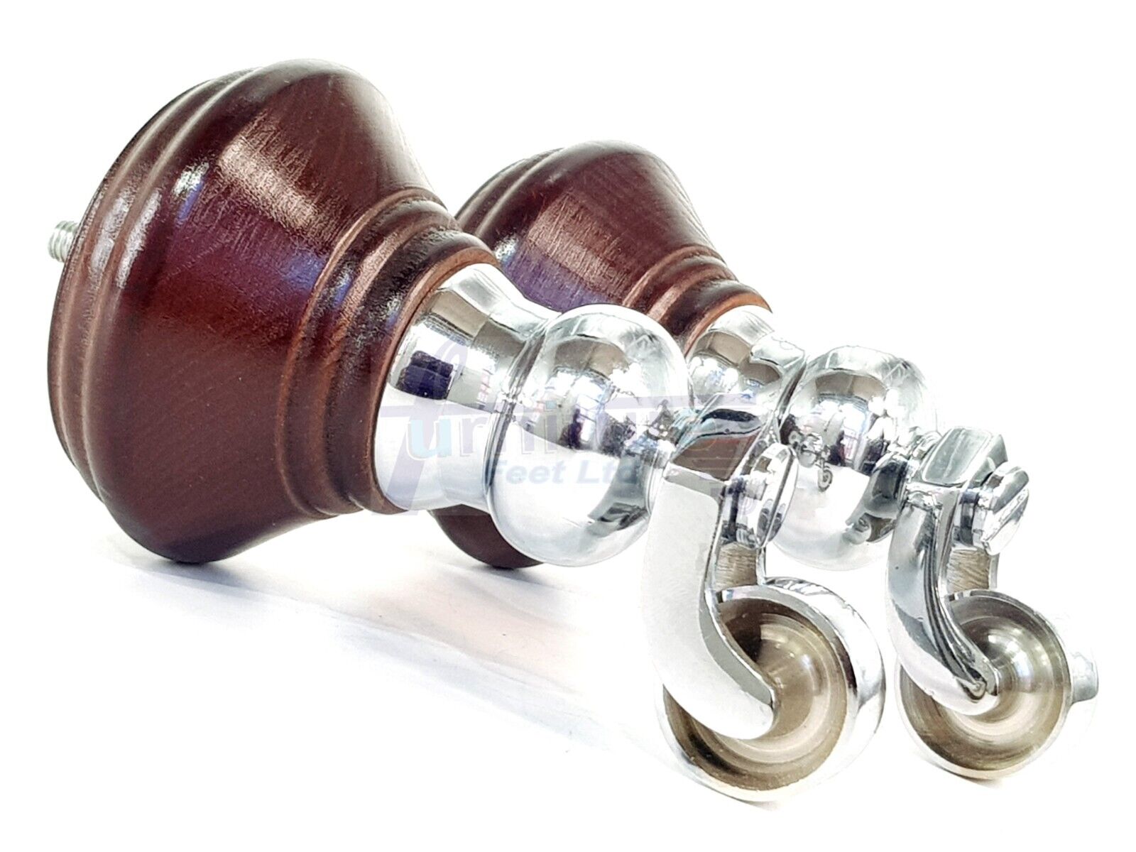 4x Antique Mahogany Wooden Furniture Sofa Legs M8 With Castors Replacment Chair Settee Feet 115mm - 125mm High