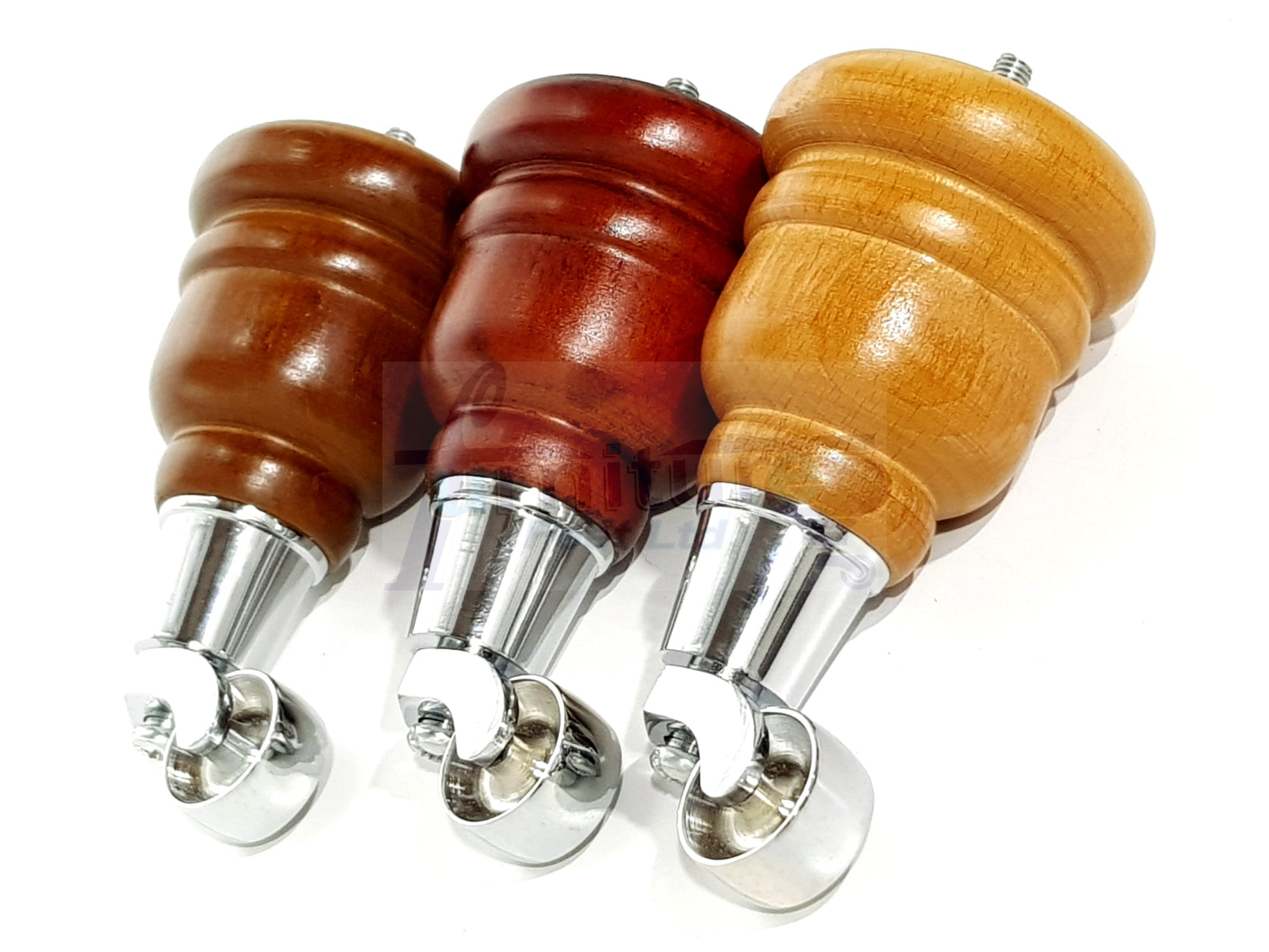 4 Turned Wood Furniture Feet With Chrome Castors 155mm Legs Sofas Chairs Stools Cabinets Beds M8 6 Inches