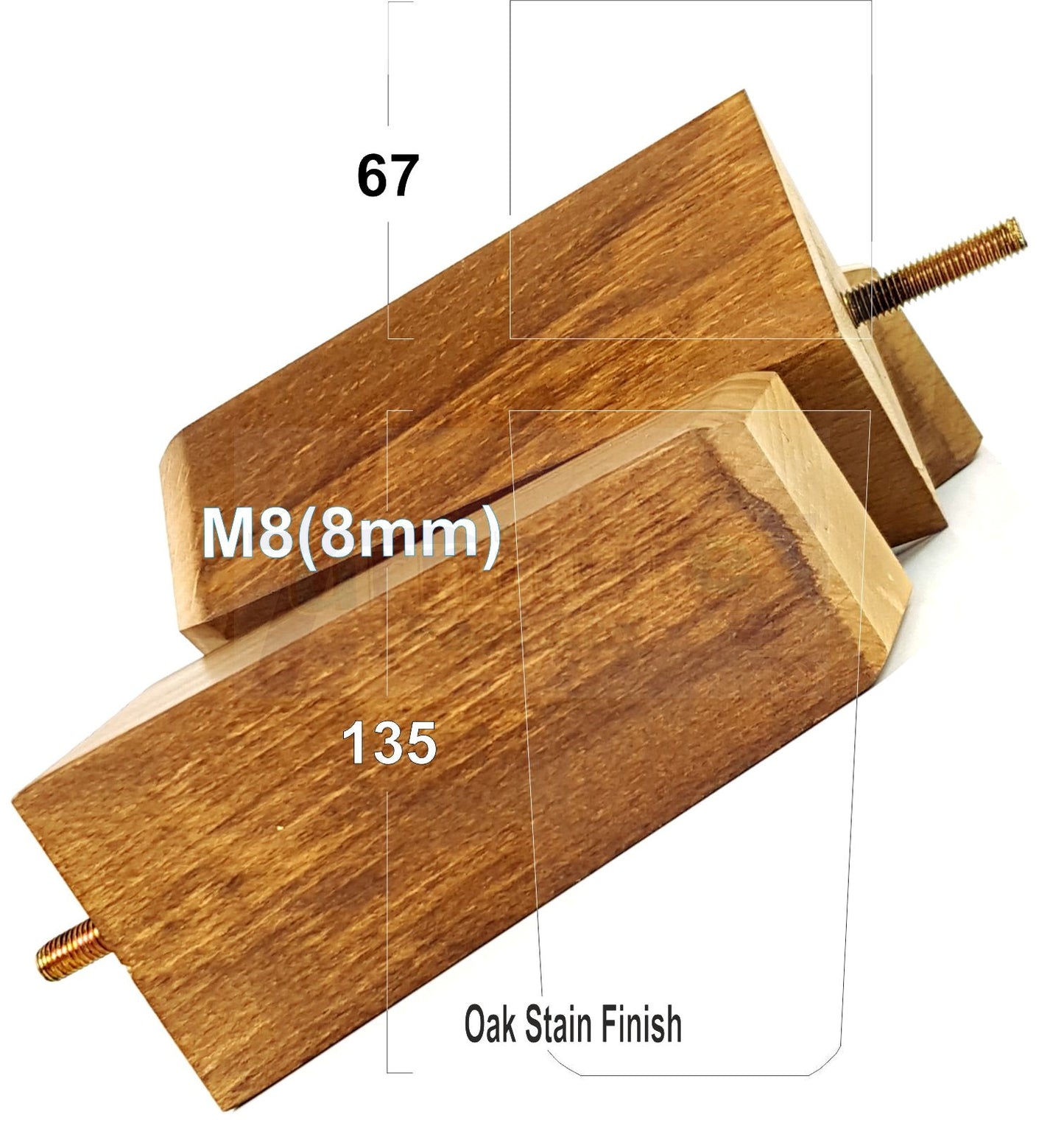 4x Block Wood Sofa Legs 135mm High Replacement Furniture Feet Chairs Cabinets M8(8mm)