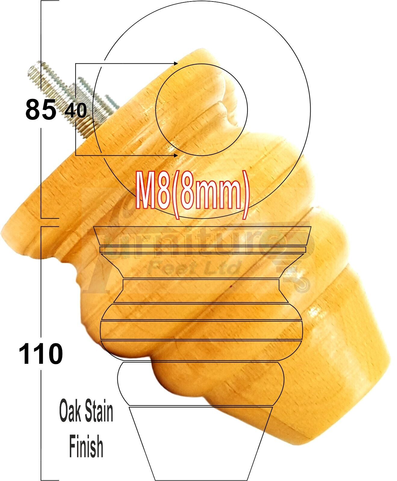 4x Turned Wood Furniture Legs Replacement Feet 110mm High Multiple Colours Chairs Stools Sofa's Beds Settee Cabinets M8