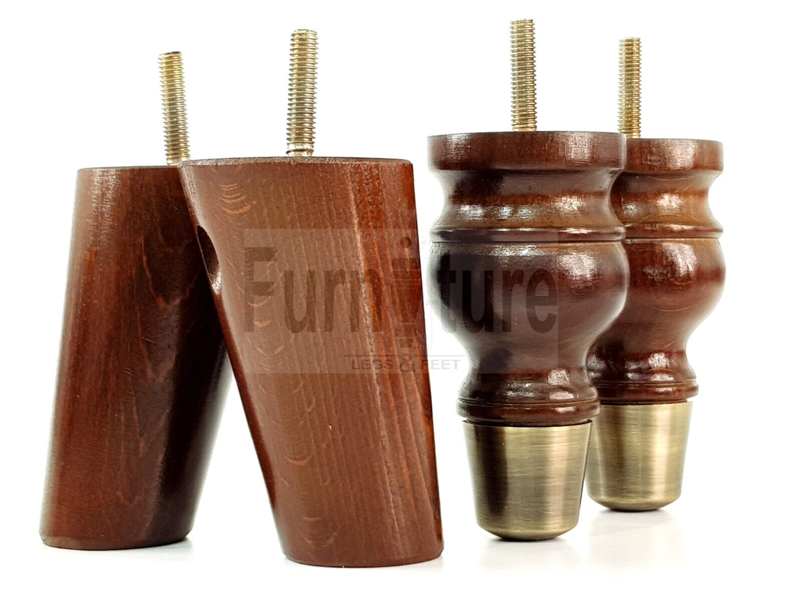 4x Wood Furniture Feet 2 With Brass Slipper Cup M8 Chair Sofa Settee Legs 110mm