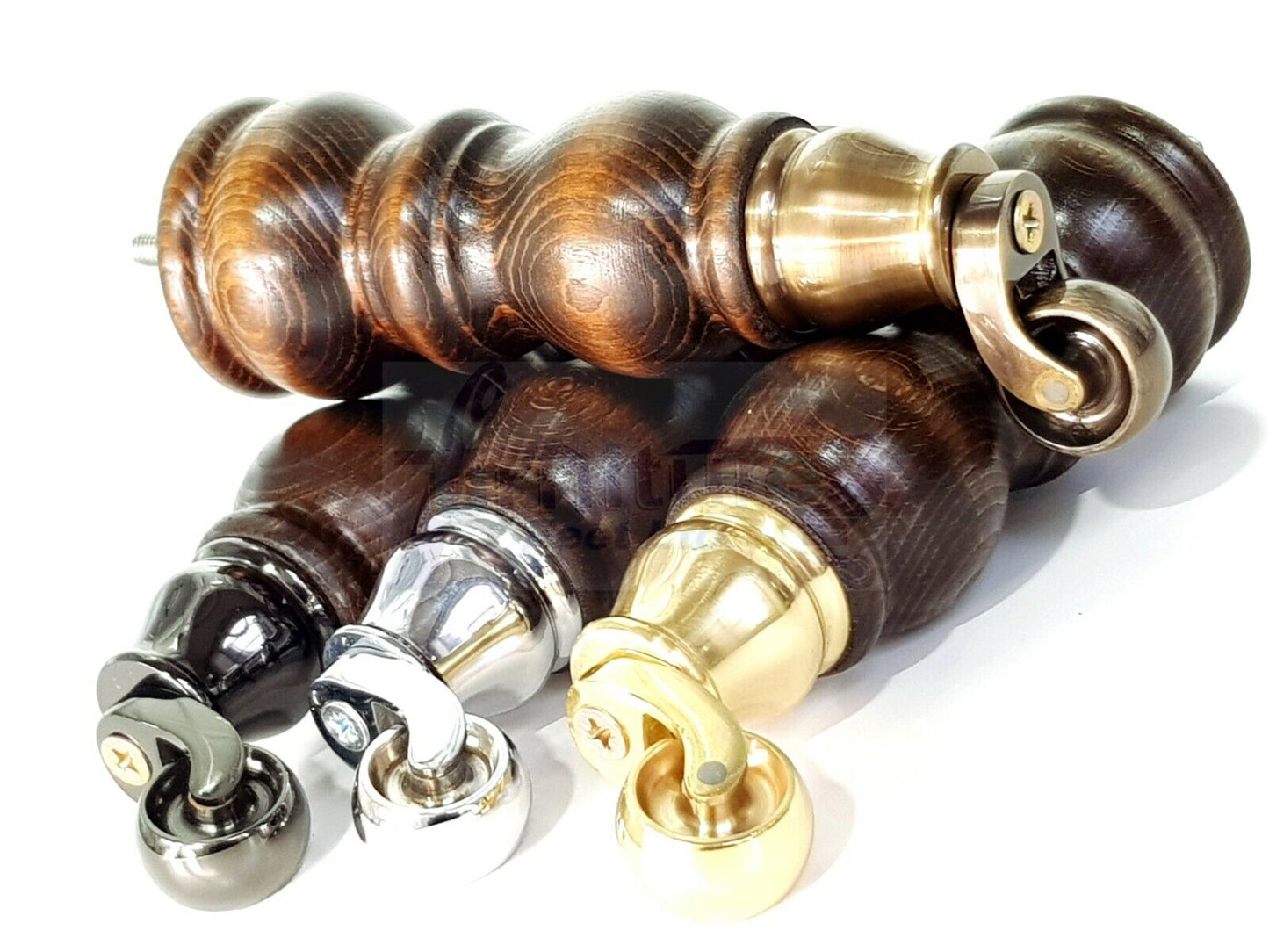 4x Furniture Feet With Castor 205mm High Legs Walnut Wood Finish M8 Sofas Chairs Stools Cabinets 8 Inches Tall