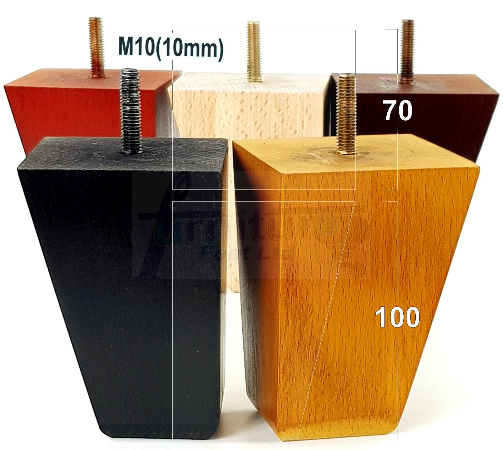 4x Angled Block Wood Sofa Legs 100mm High Replacement Furniture Feet Chairs Cabinets M10 Thread