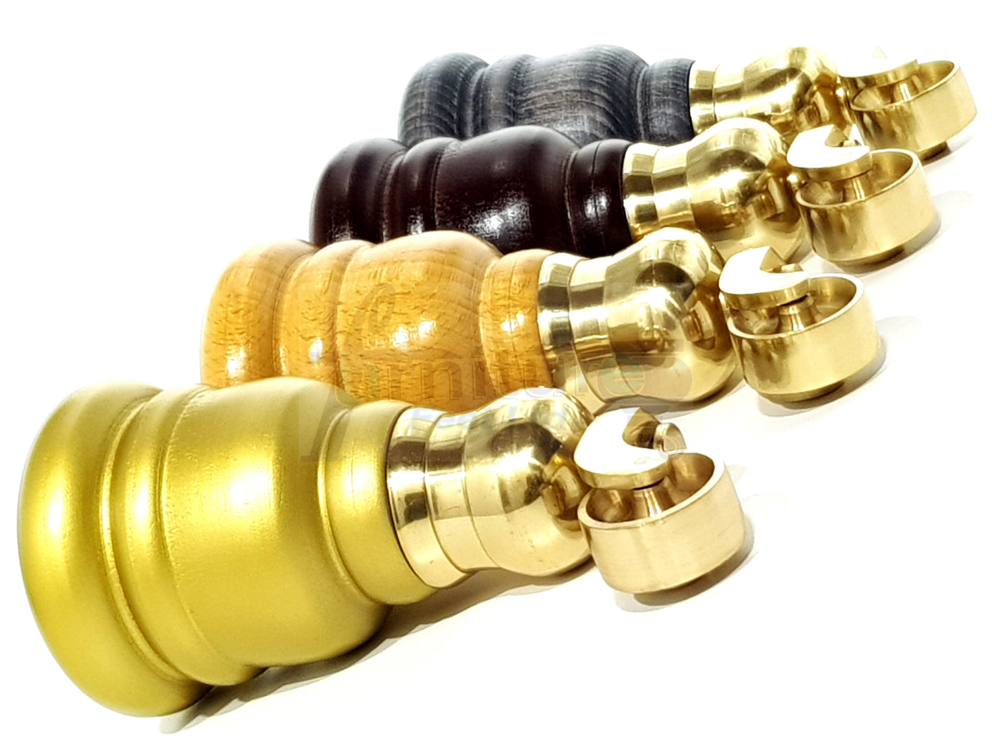 4 Turned Wood Furniture Feet With Brass Cauldron Castors 160mm Legs Sofas Chairs Stools Cabinets Beds M8 6 Inches