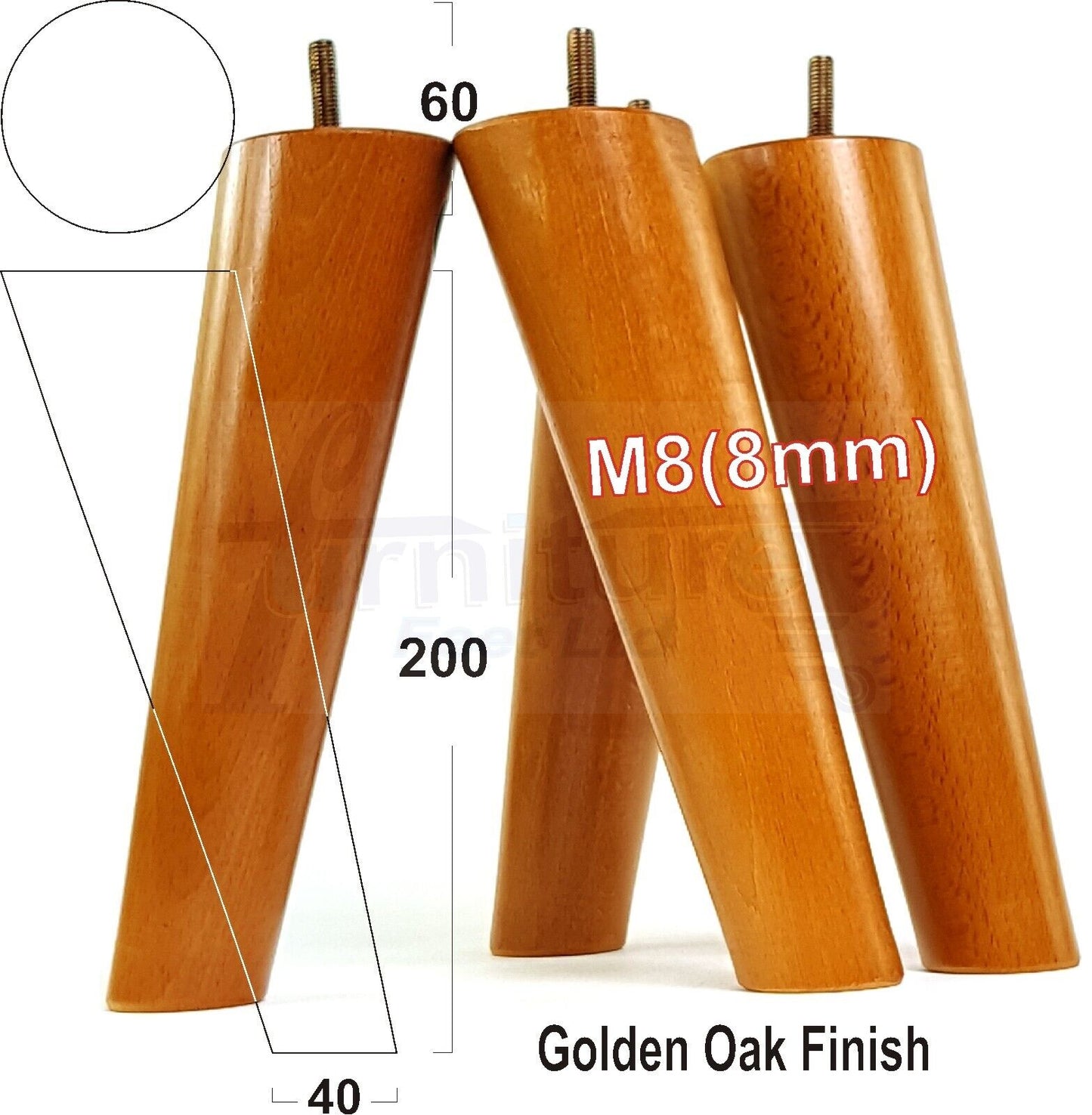 4 Solid Wood Turned Furniture Feet Replacement Mid Centry Angled Retro Legs 200mm High M8 Sofa Chairs Stools Cabinets Beds