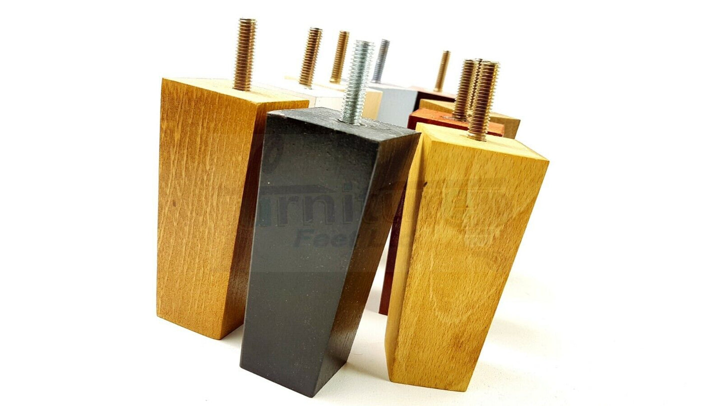 4x Solid Wood Furniture Legs Chair Settee Replacement Feet 120mm High 8mm Thread