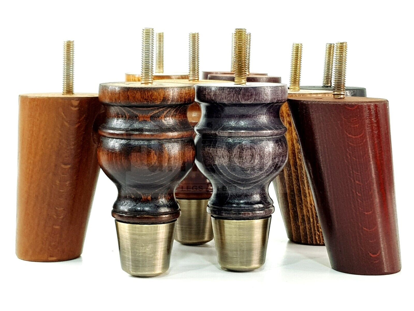 2x Turned Wood Furniture Feet Antique Brass Slipper Cup 2x Curved Back Legs M8 Chair Sofa Settee Legs 110mm