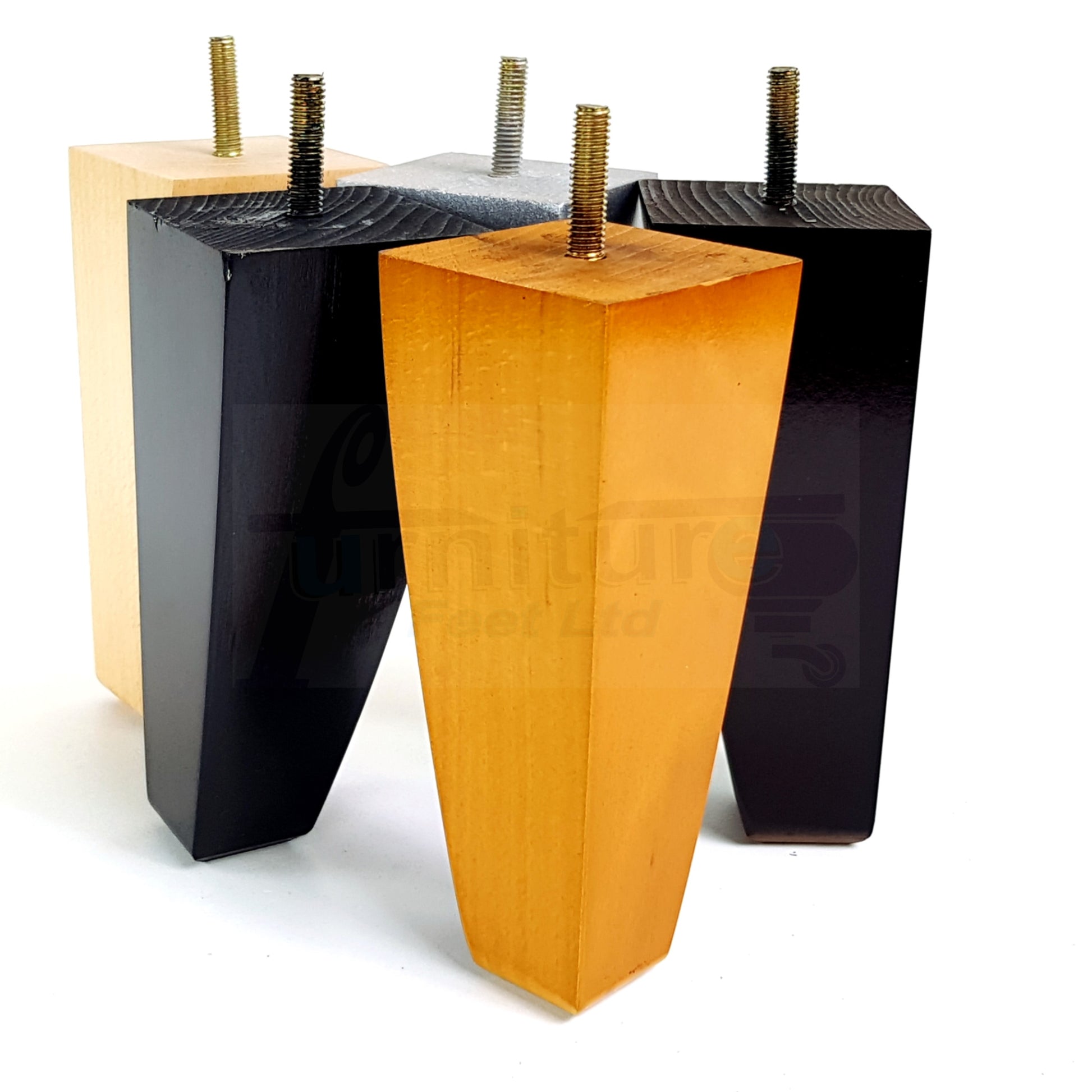 4x Tapered Square Furniture Legs Sofa Feet M10 Thread for Chairs, Settees 150mm High
