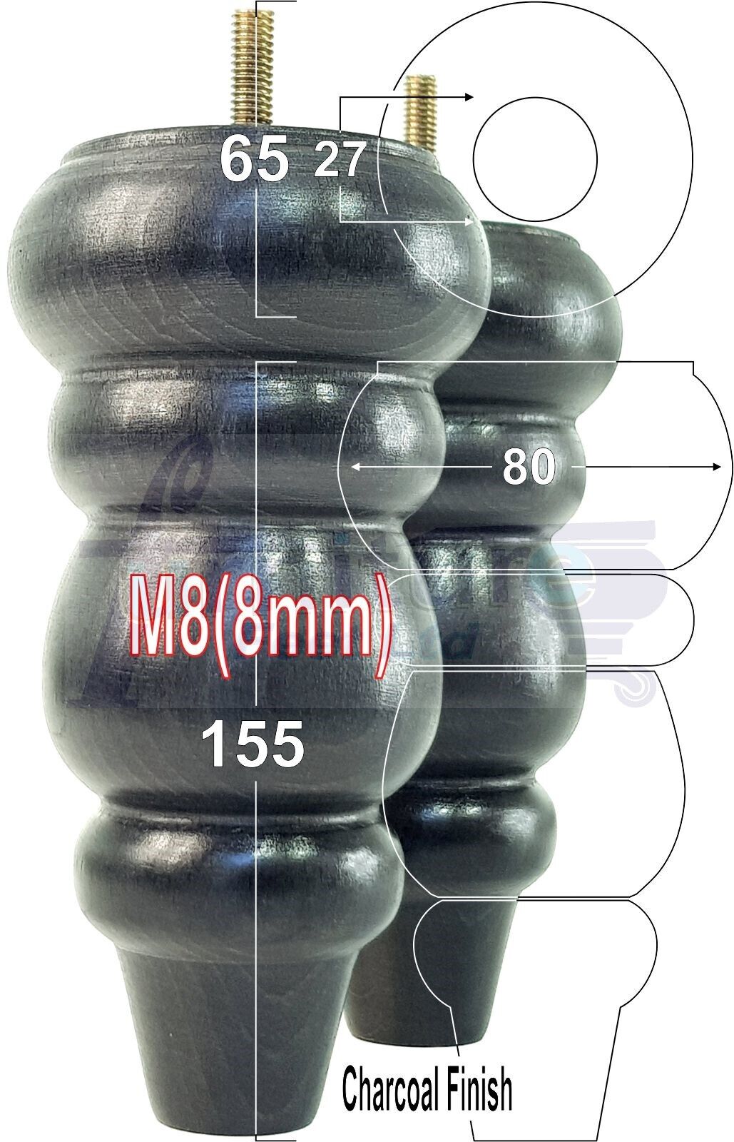 4 Solid Turned Wood Furniture Sofa Leg M8 Chair Settee Footstool Feet 155mm High