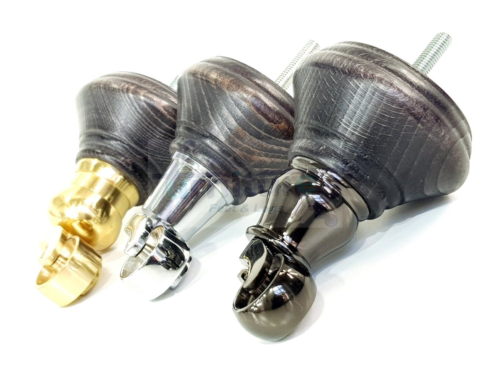 4x Black Washed Wooden Furniture Sofa Legs M8 With Castors Replacement Chair Settee Feet 115mm - 125mm High