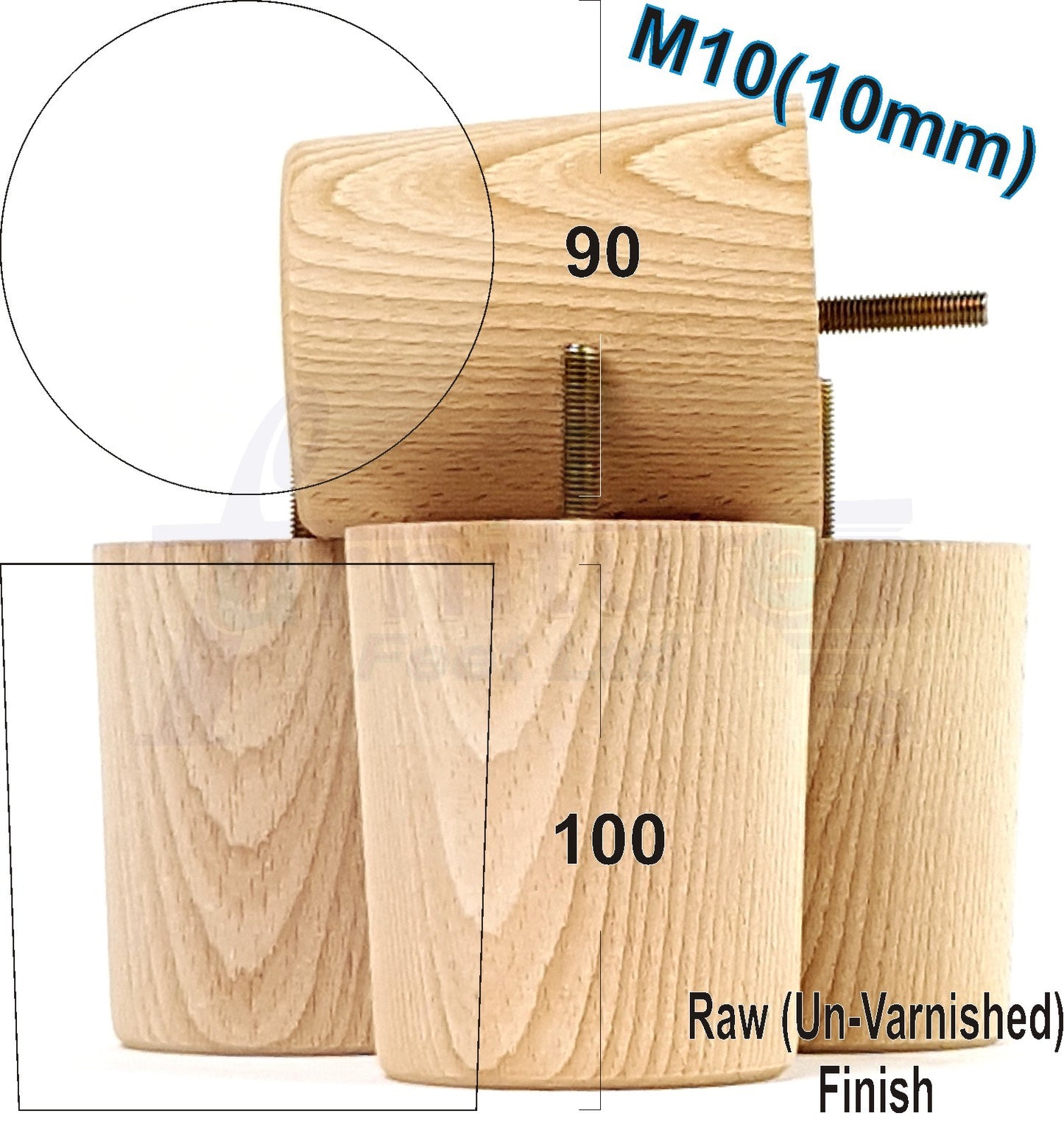 4x Turned Wood Furniture Legs Chair Sofa Bed M10 Replacement Settee Feet 100mm