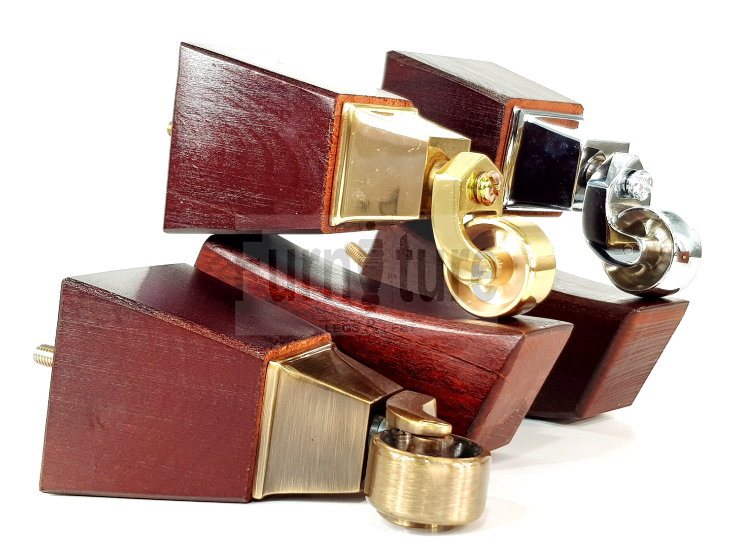 2x Cuved Wood Furniture Legs & 2x Castor Feet 150mm High For Chairs Sofas Settees 8mm Thread