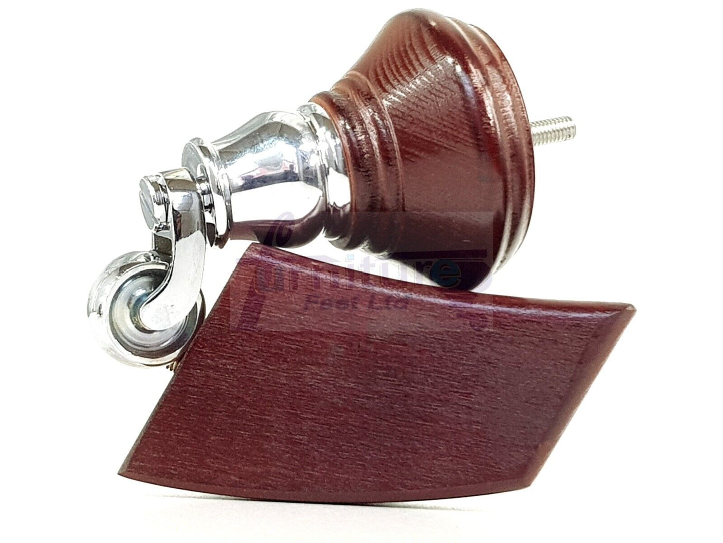 2 Mahogany Wood Furniture Sofa Feet With Castor 125mm & 2 Curved Legs Chair Settee 100mm High M8