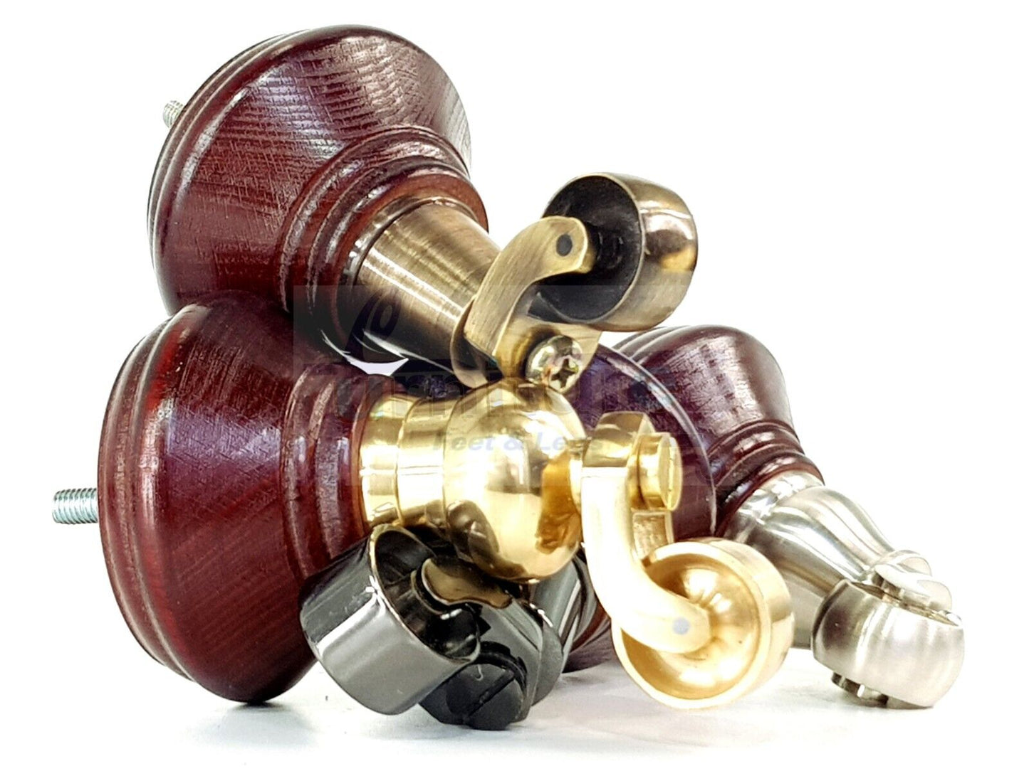 4x Mahogany Wooden Furniture Sofa Legs M8 With Castors Replacment Chair Settee Feet 115mm - 125mm High