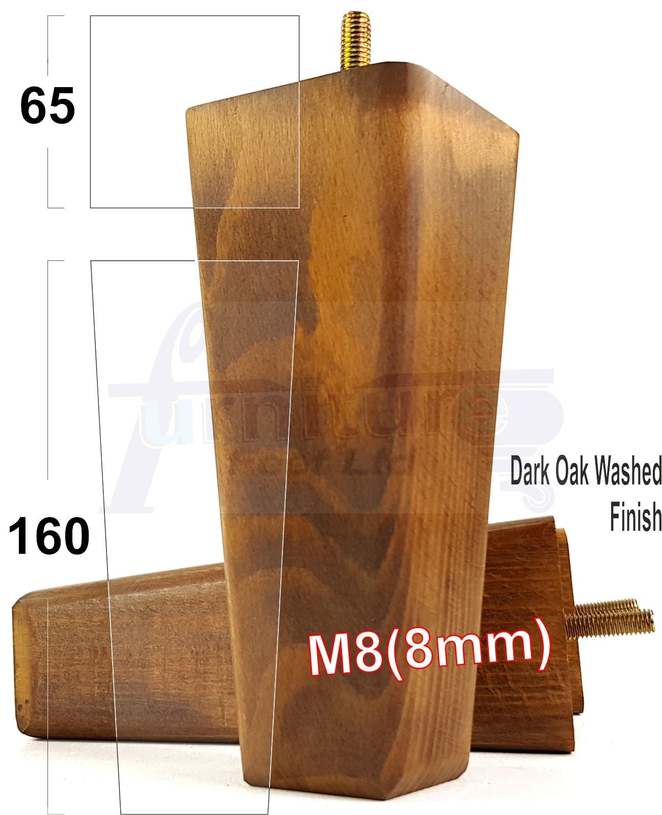 4x Wooden Furniture Legs 160mm High Replacement Square Tapered Feet 8mm